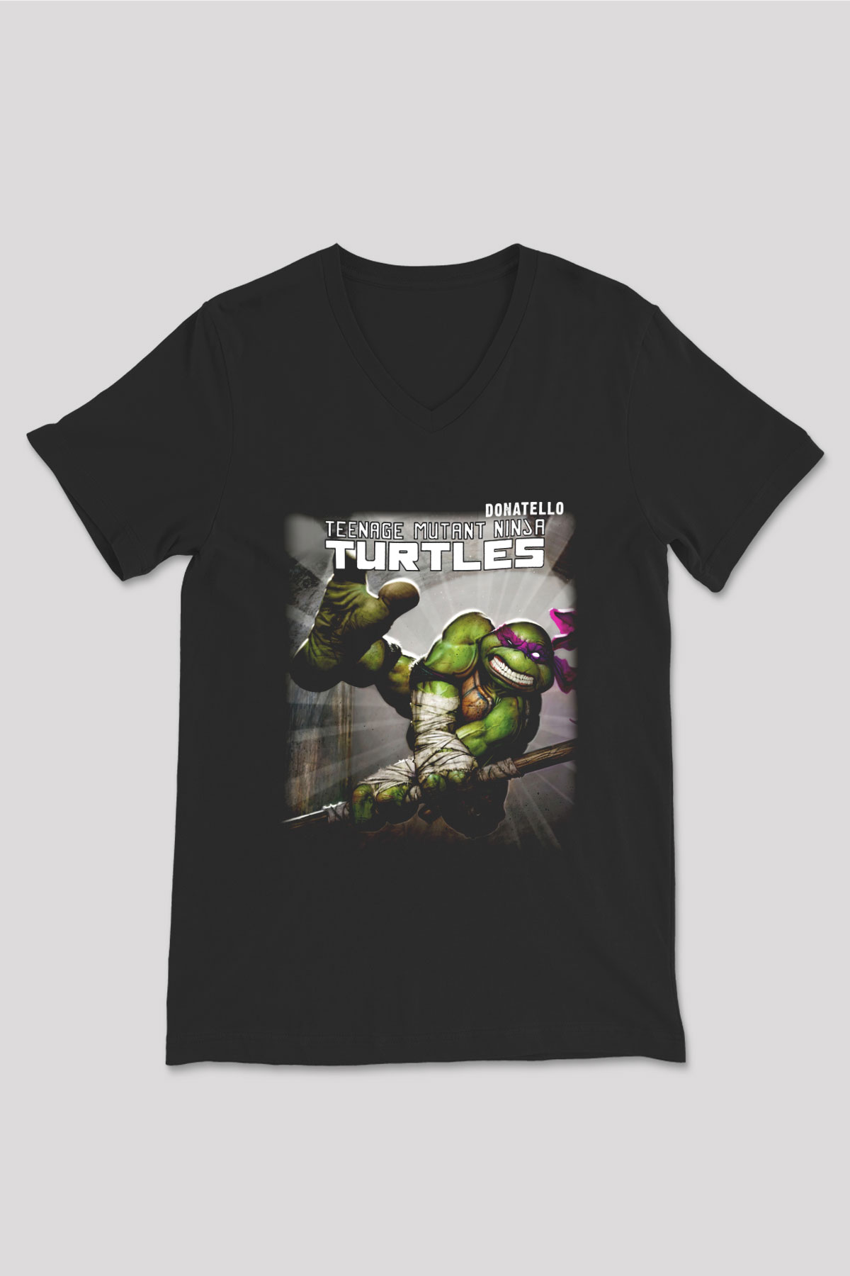 Teenage Mutant Ninja Turtles Ninja Kaplumbağalar Siyah Unisex V Yaka Tişört