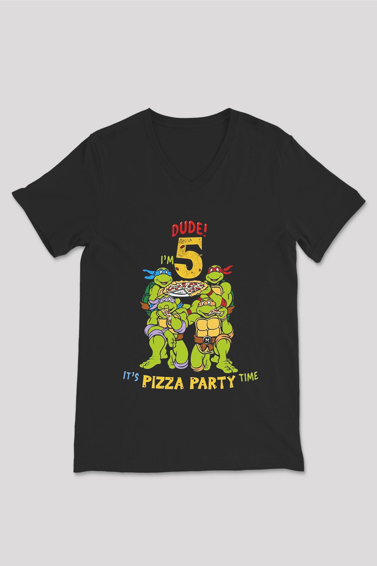 Teenage Mutant Ninja Turtles Ninja Kaplumbağalar Siyah Unisex  V Yaka Tişört