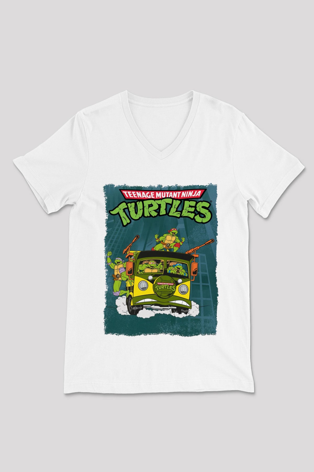 Teenage Mutant Ninja Turtles Ninja Kaplumbağalar Beyaz Unisex V Yaka Tişört