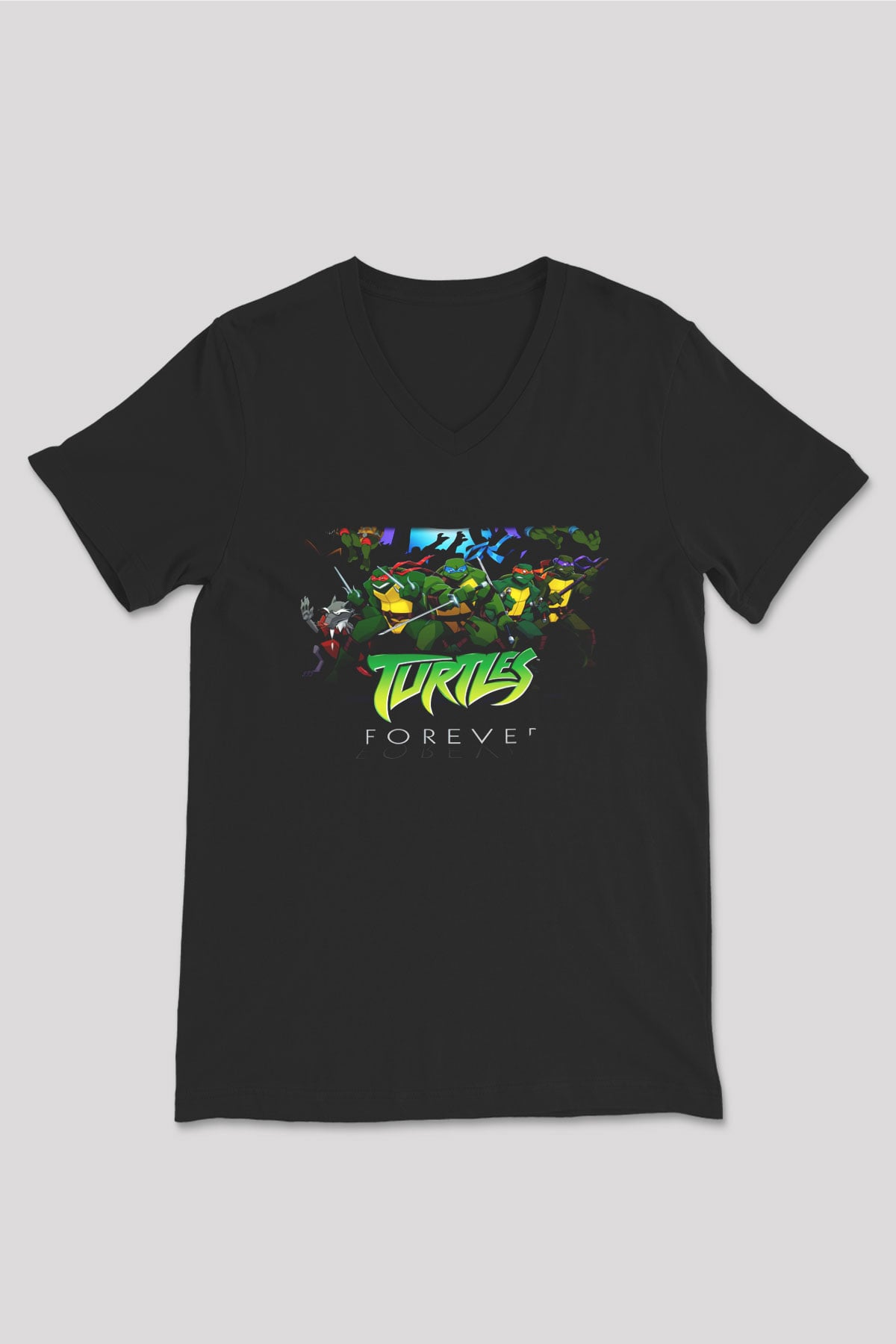 Teenage Mutant Ninja Turtles Ninja Kaplumbağalar Siyah Unisex V Yaka Tişört