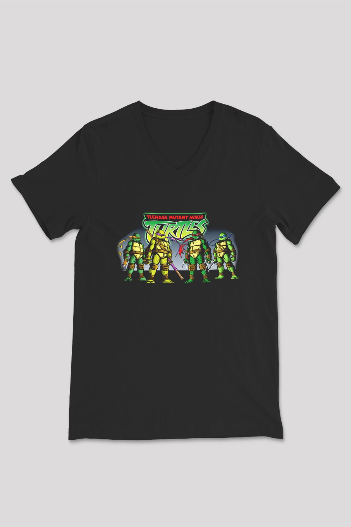 Teenage Mutant Ninja Turtles Ninja Kaplumbağalar Siyah Unisex V Yaka Tişört