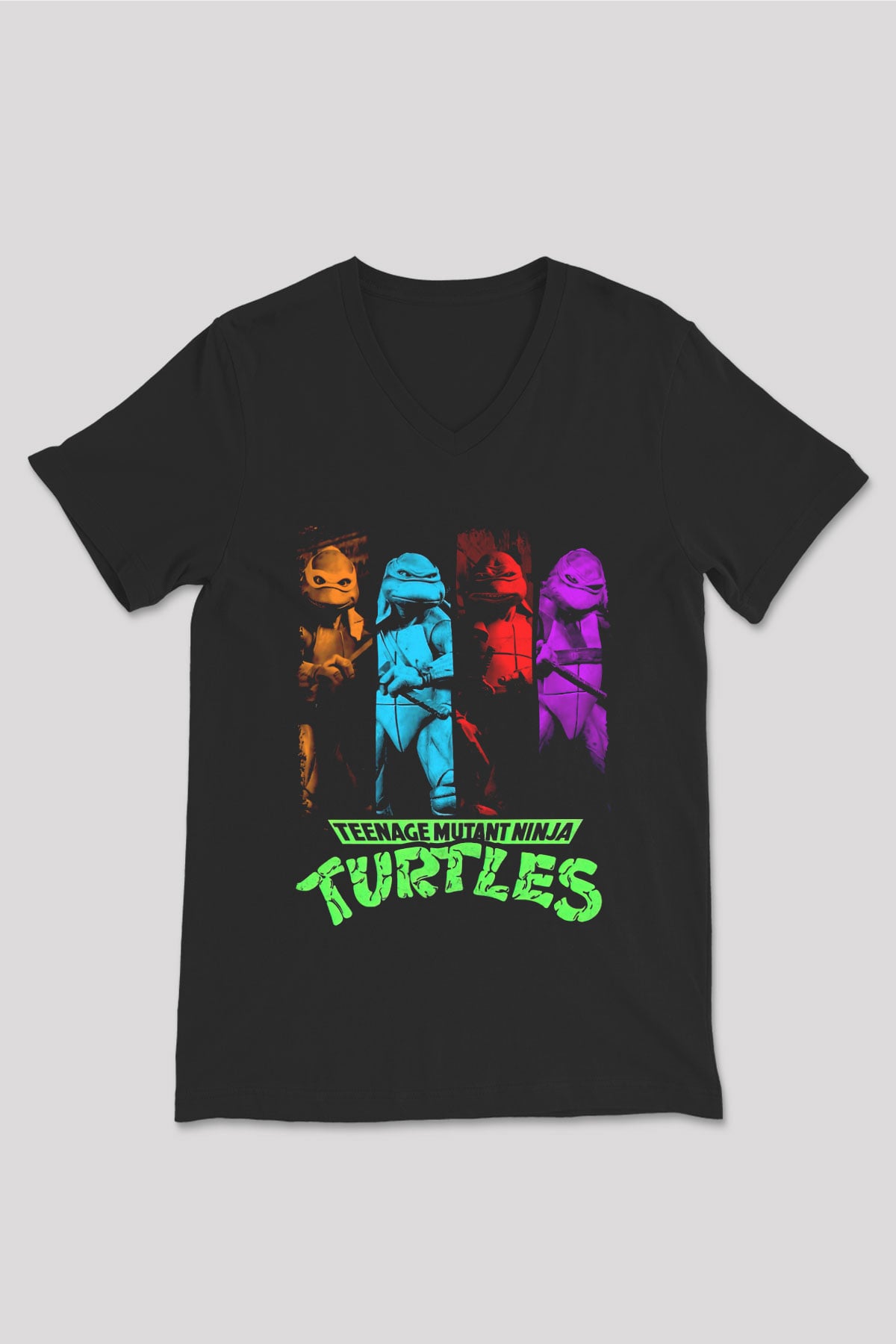 Teenage Mutant Ninja Turtles Ninja Kaplumbağalar Siyah Unisex  V Yaka Tişört