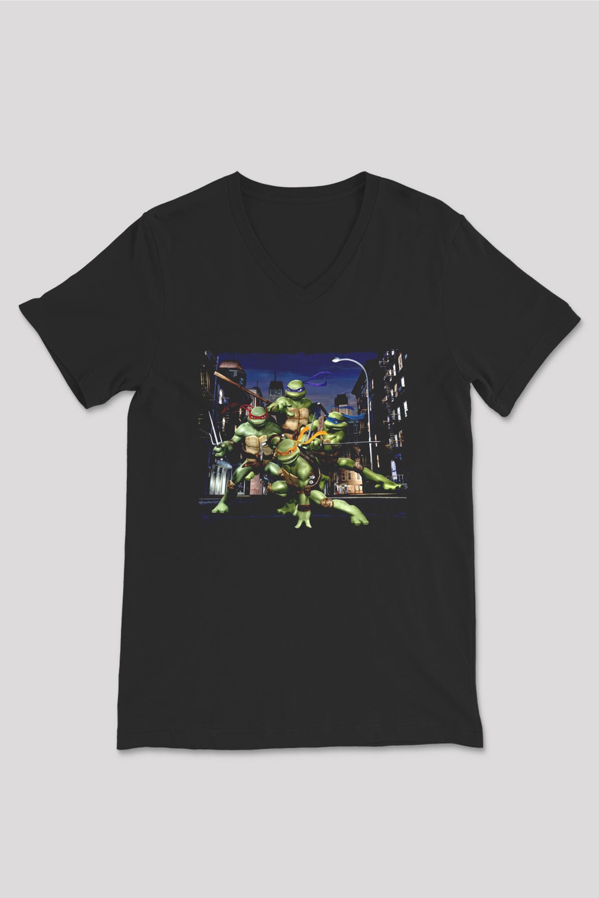 Teenage Mutant Ninja Turtles Ninja Kaplumbağalar Siyah Unisex  V Yaka Tişört