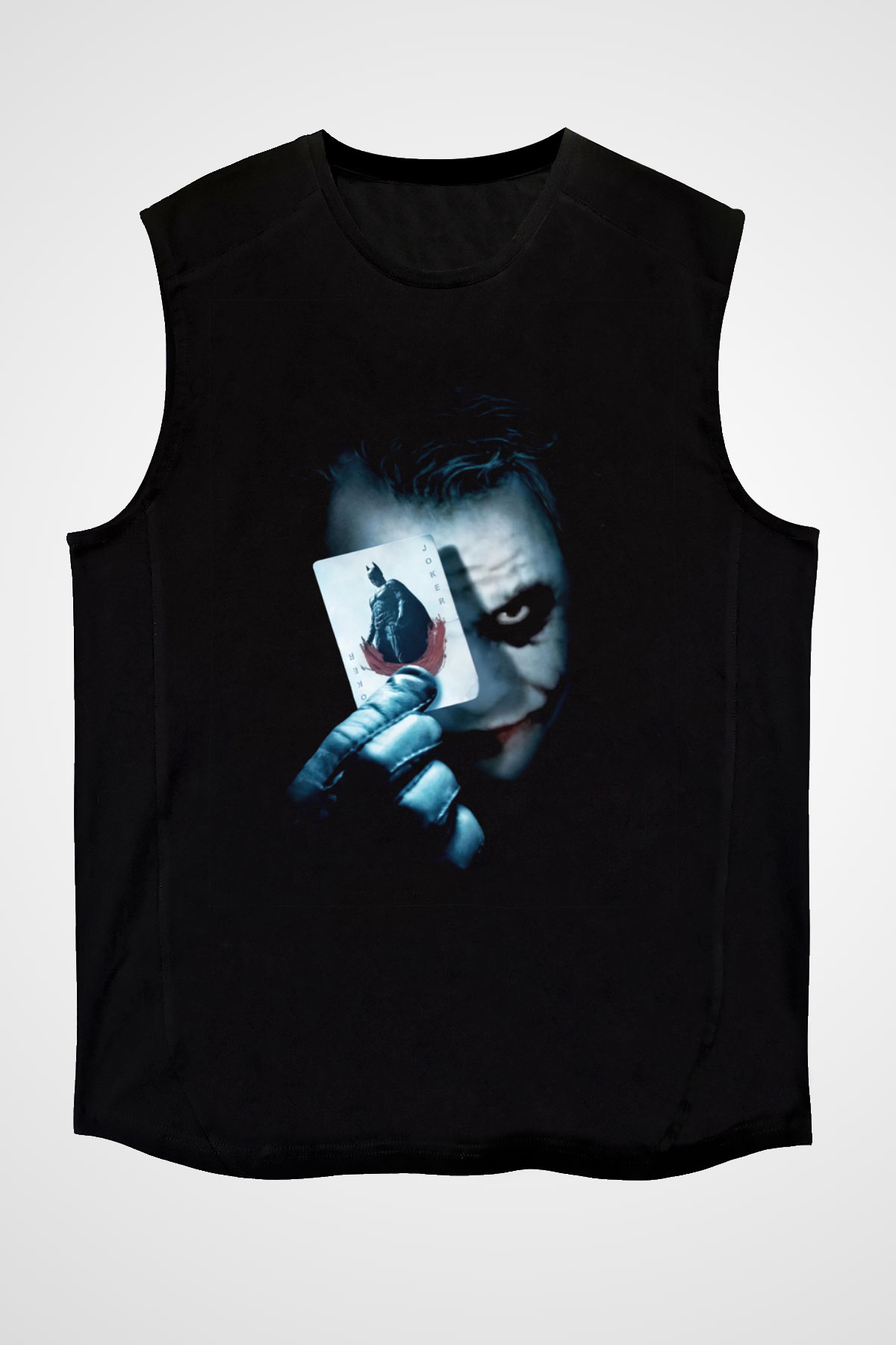 Tek Gözlü Joker Baskılı Unisex Siyah  Kolsuz Tişört