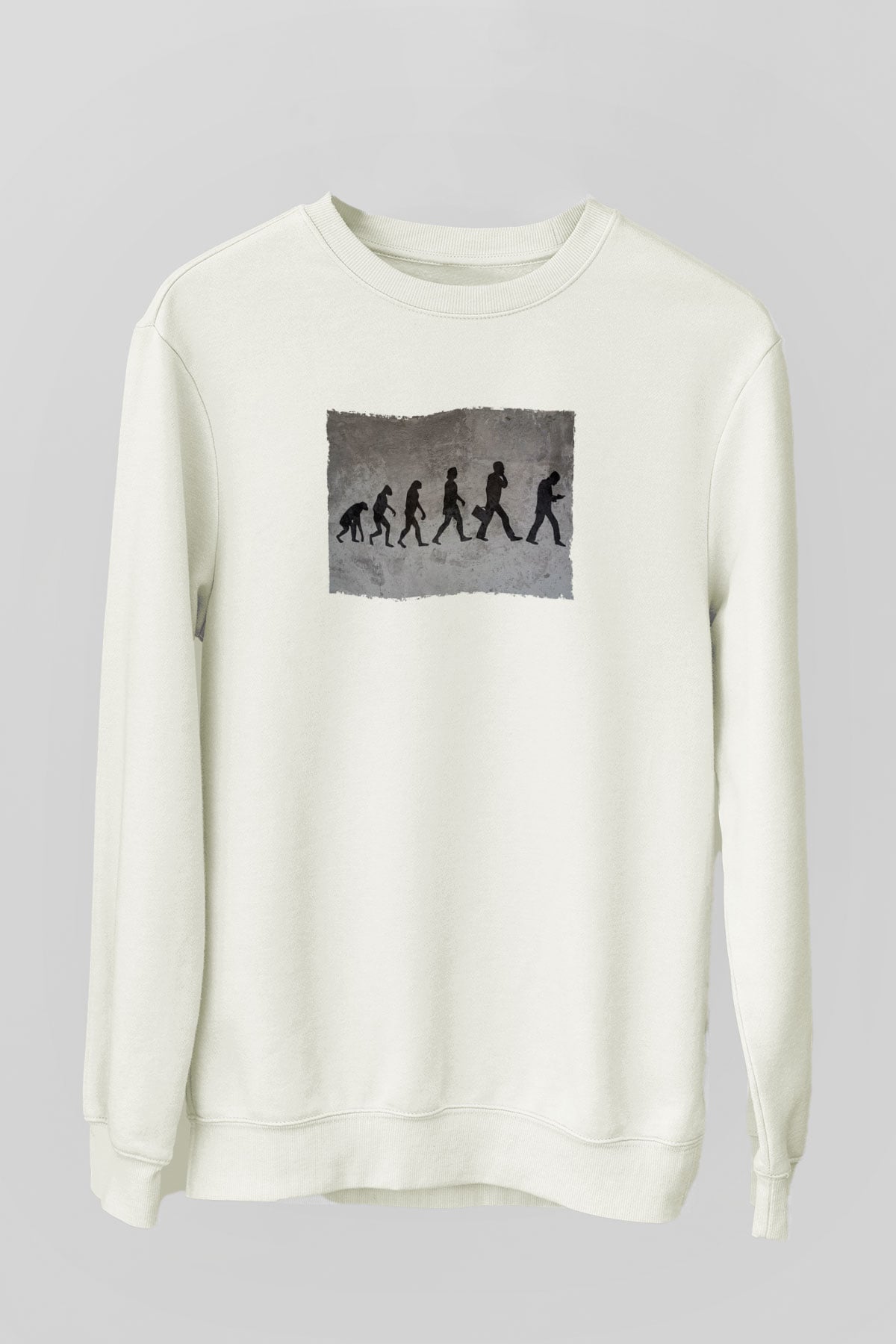 Telefona Evrim Baskılı Unisex Ekru Sweatshirt