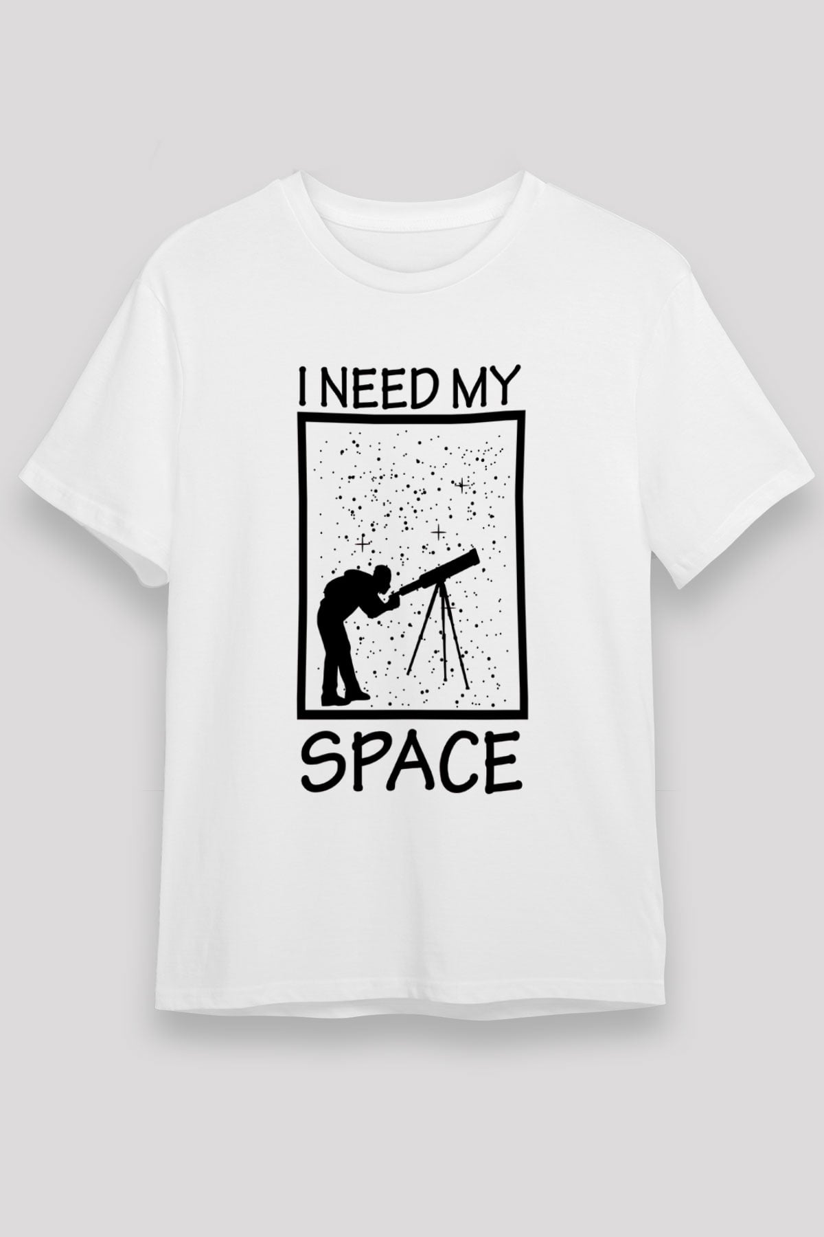 Teleskop Astronomi Baskılı Unisex Beyaz Tişört - Tshirt