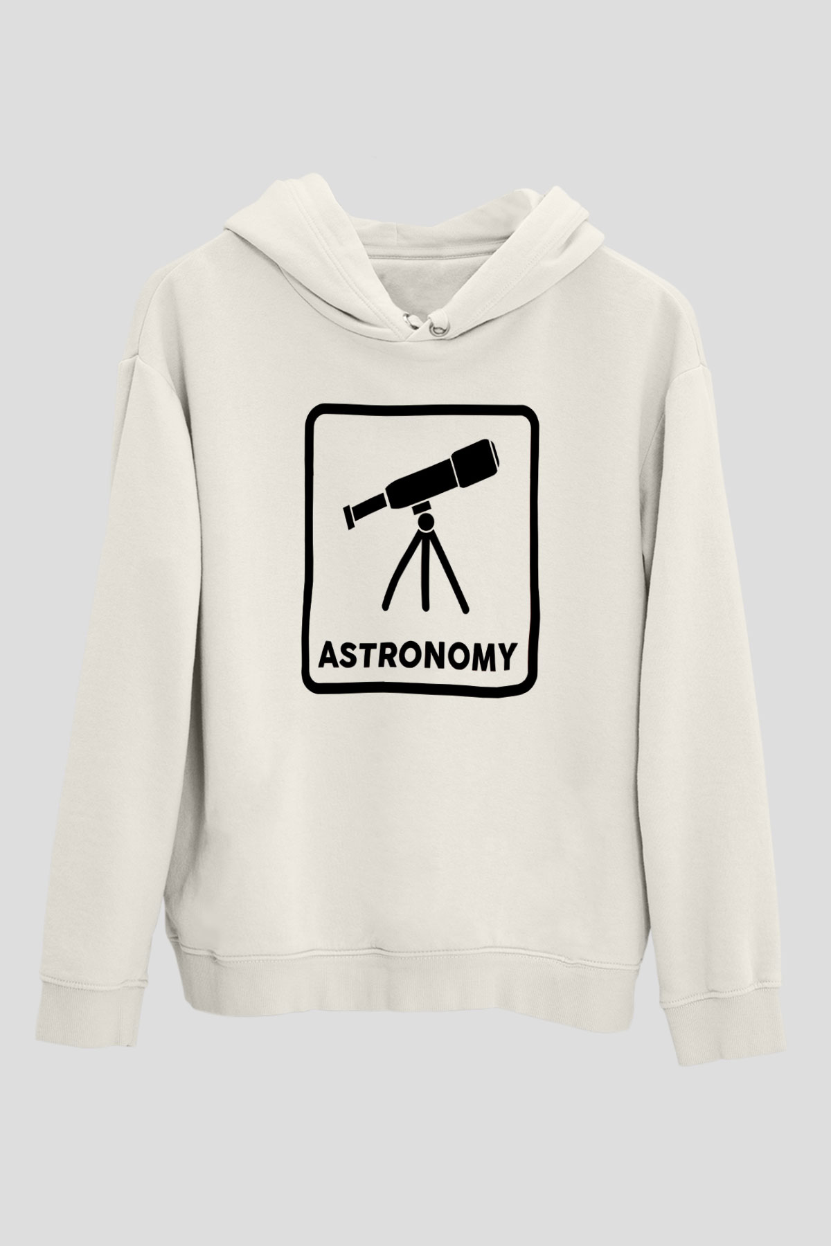 Teleskop Baskılı Unisex Ekru Hoodie