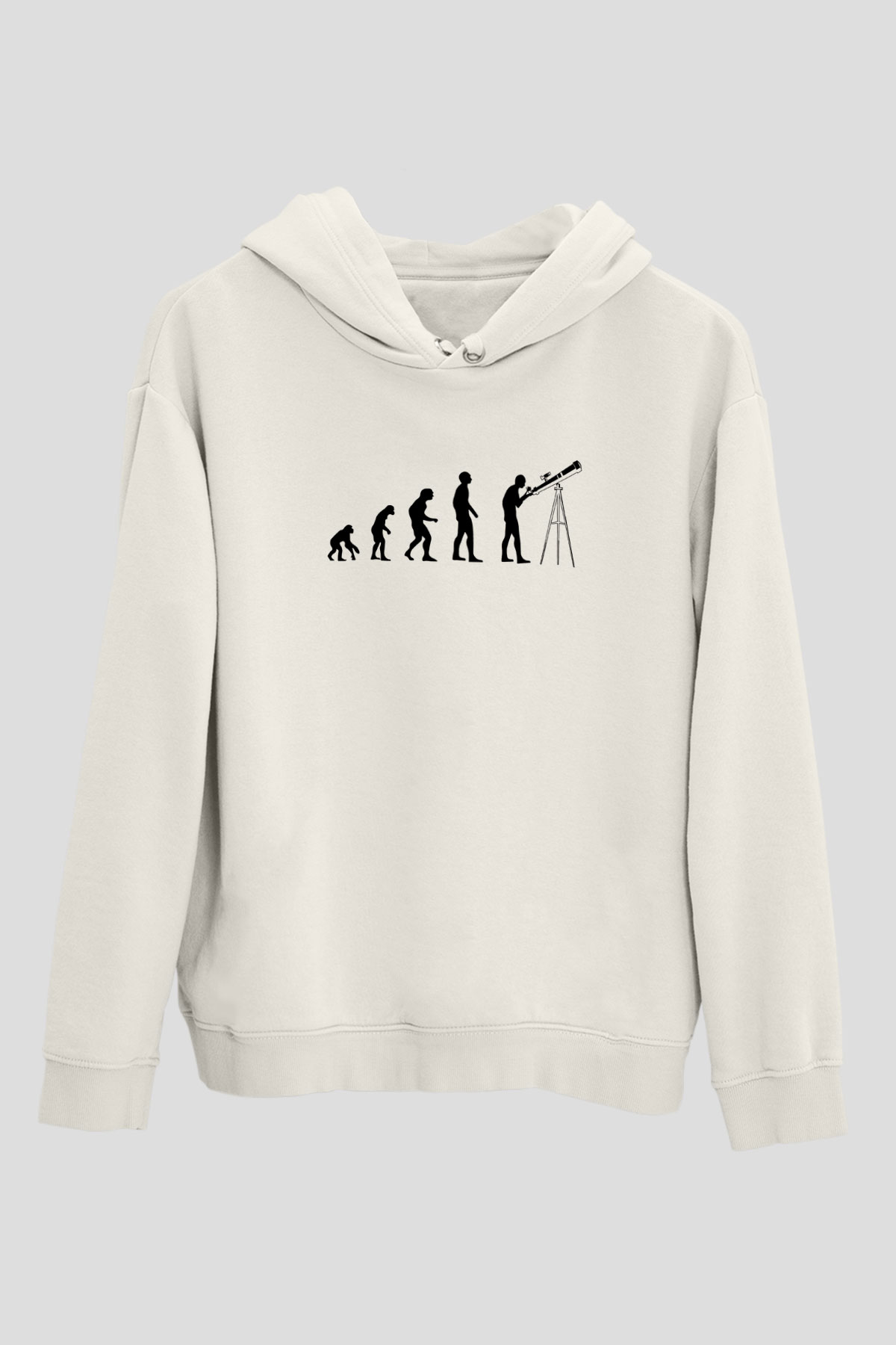 Teleskop Evrim Baskılı Unisex Ekru Hoodie