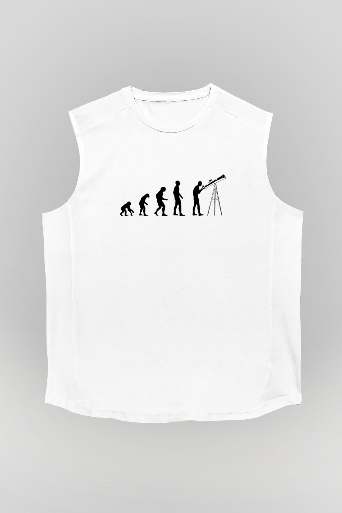 Teleskop Evrim Baskılı Unisex Kolsuz Beyaz Tişört - Tshirt