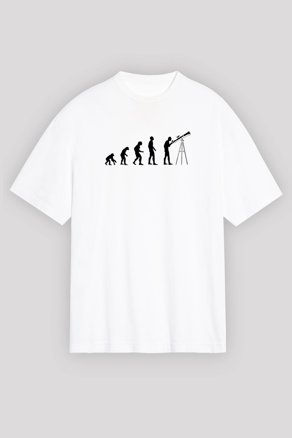 Teleskop Evrim Baskılı Unisex Oversize Beyaz Tişört - Tshirt