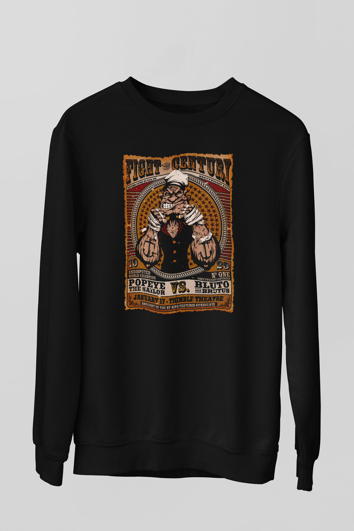 Temel Reis Popeye Baskılı Unisex Siyah  Sweatshirt