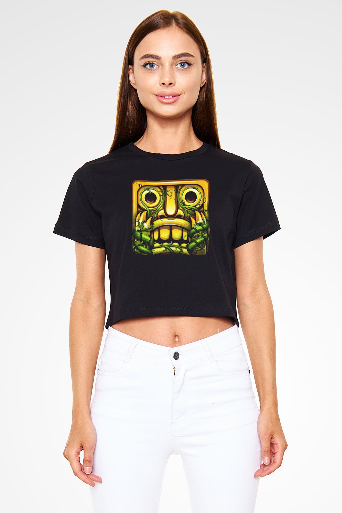 Temple Run Siyah  Crop Top Tişört