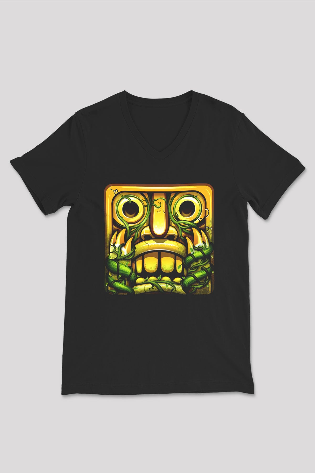Temple Run Siyah Unisex V Yaka Tişört