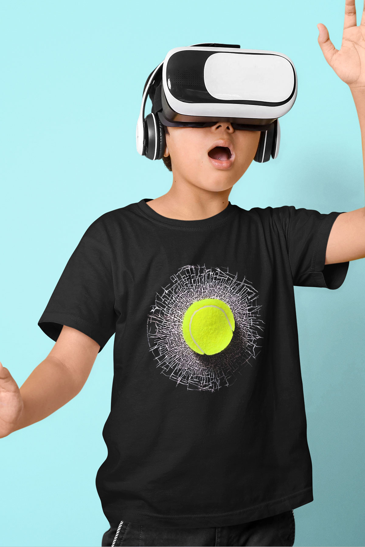 Tenis Baskılı Siyah Unisex Çocuk Tişört