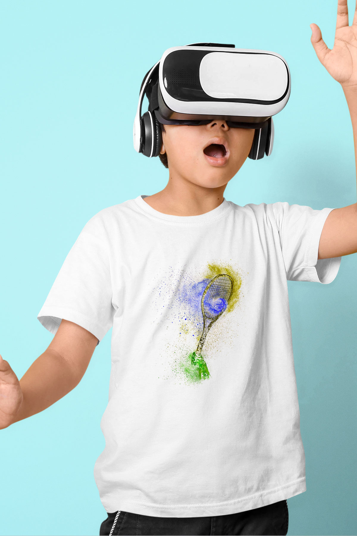 Tenis Baskılı Unisex Beyaz Çocuk Tişört - Tshirt