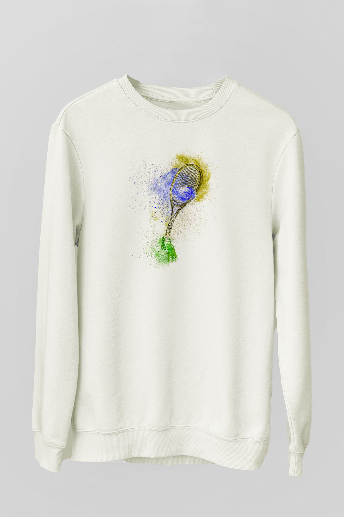 Tenis Baskılı Unisex Ekru Sweatshirt