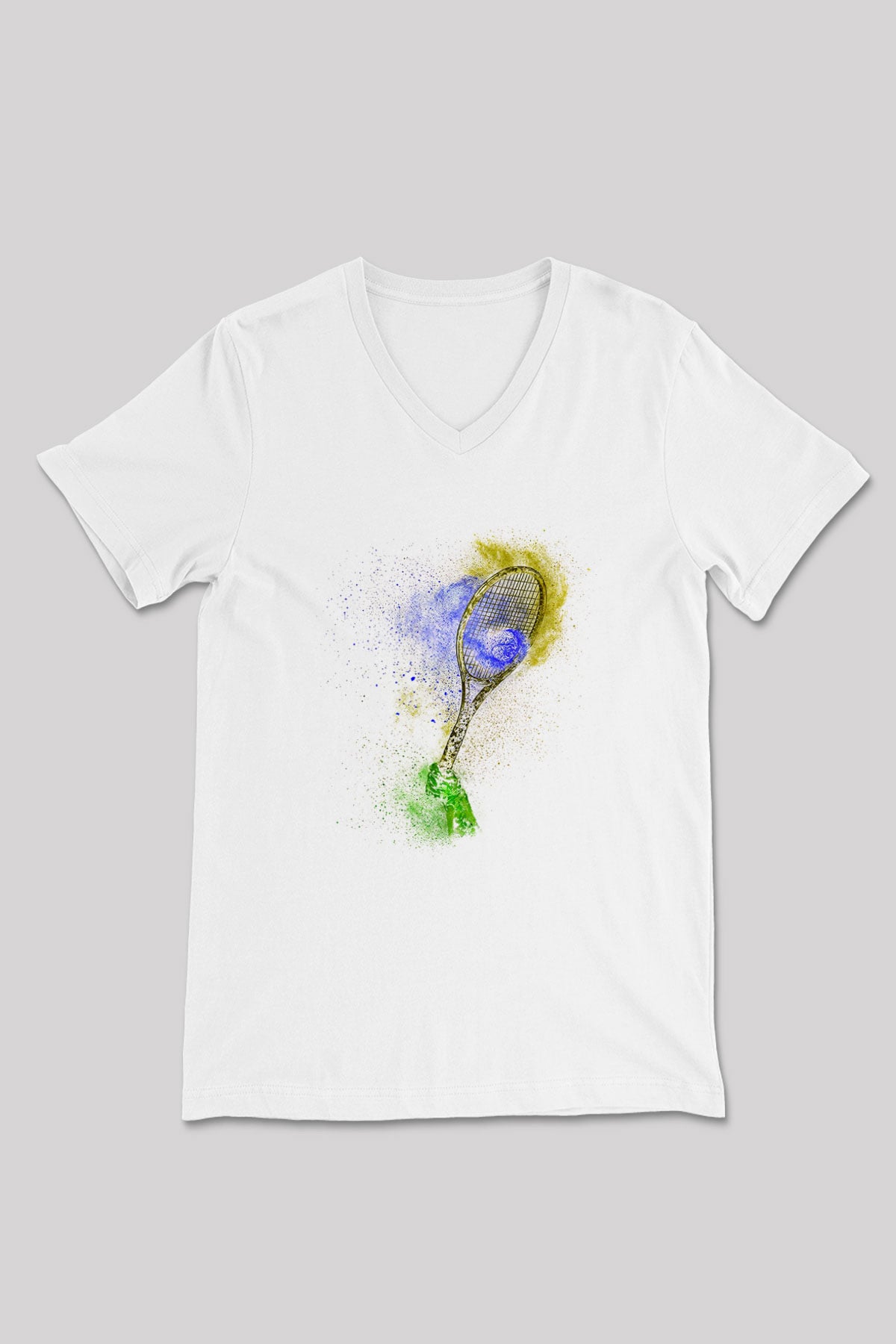 Tenis Baskılı Unisex V Yaka Tişört - Tshirt