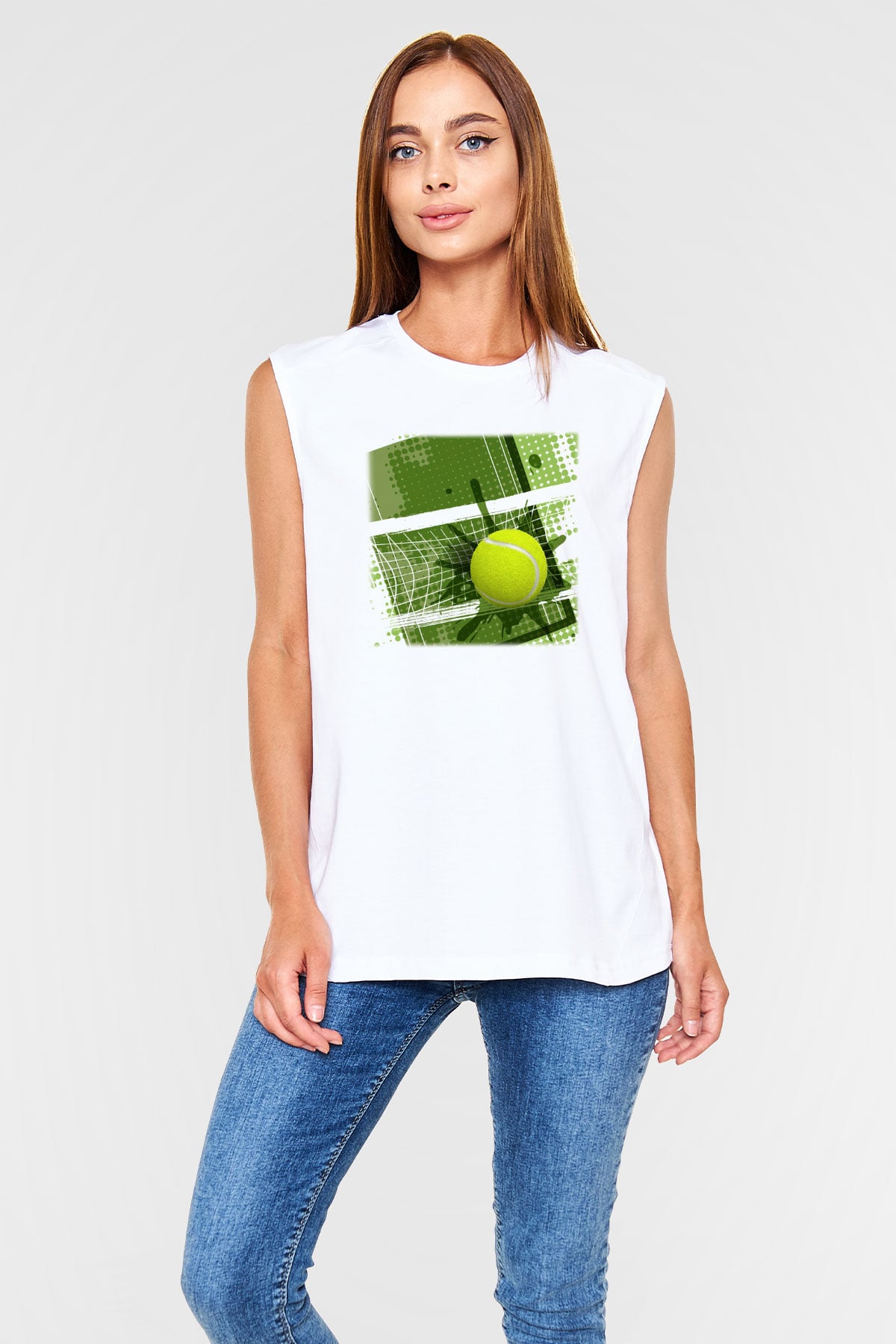 Tenis Beyaz Unisex Kolsuz Tişört