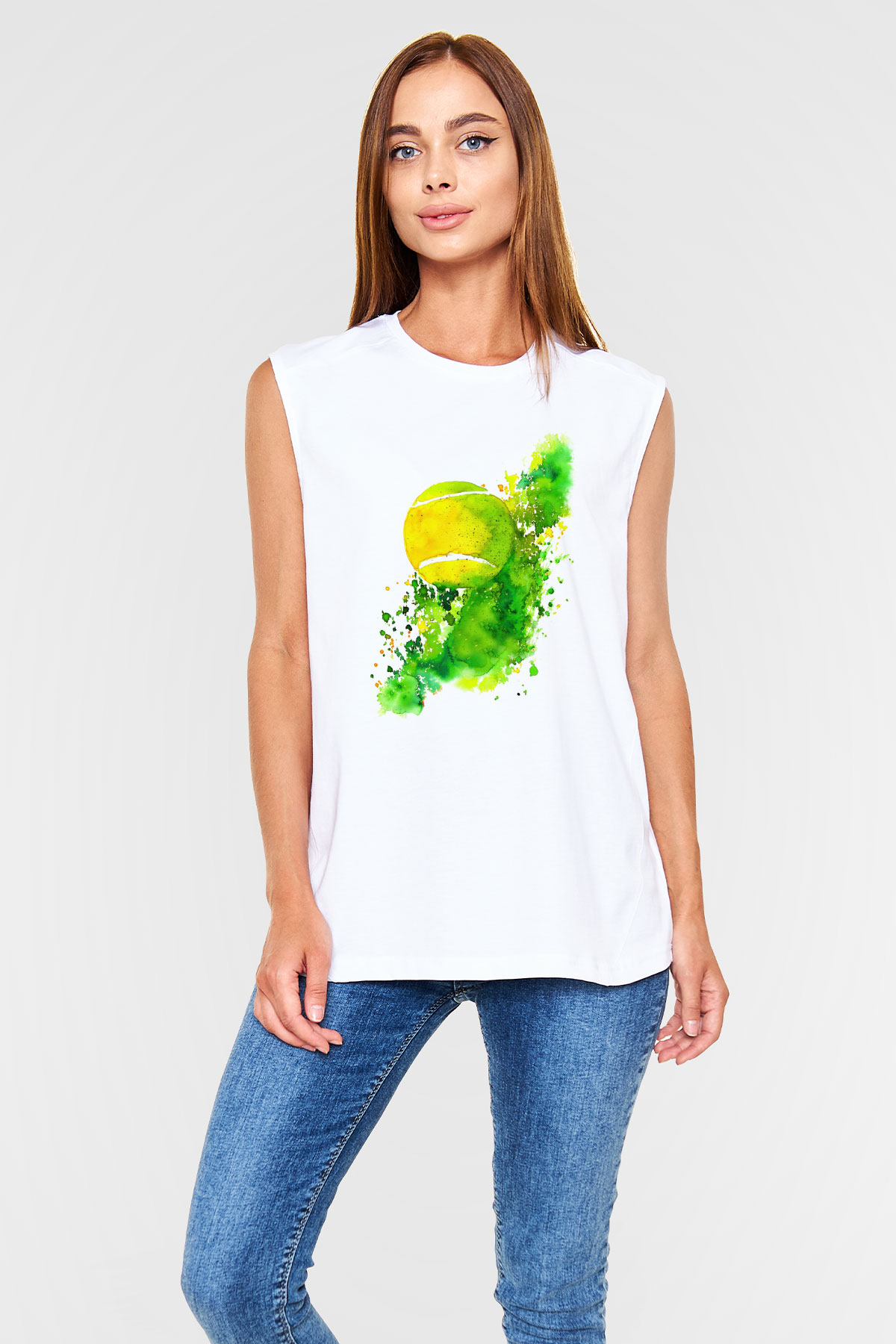 Tenis Beyaz Unisex Kolsuz Tişört
