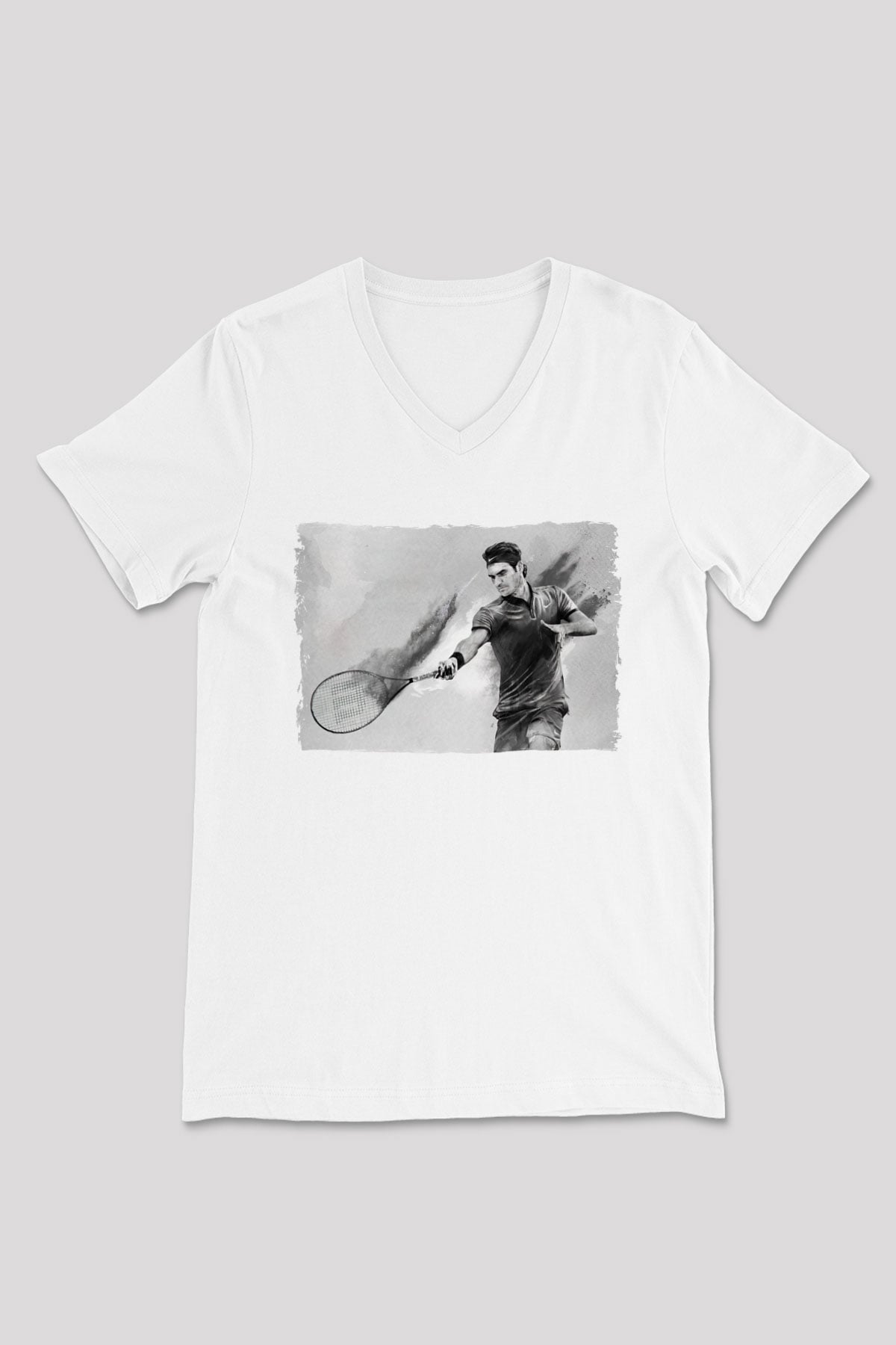 Tenis Beyaz Unisex V Yaka Tişört