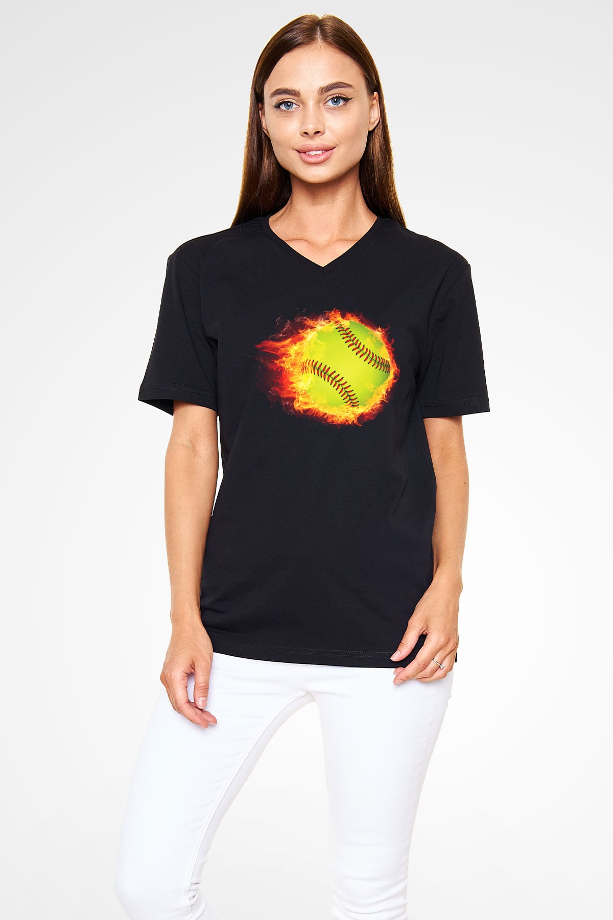 Tenis Siyah Unisex V Yaka Tişört T-Shirt