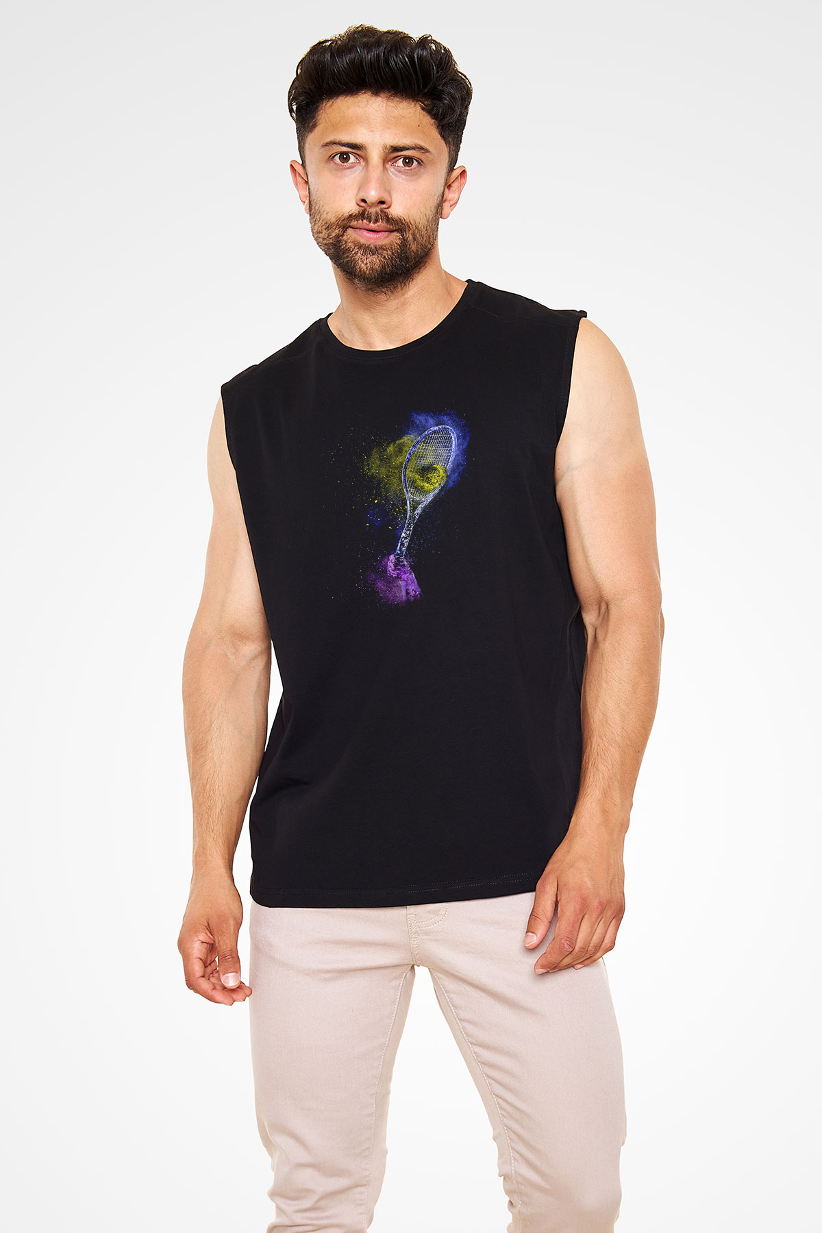 Tenis - Tennis Baskılı Unisex Siyah Kolsuz Tişört