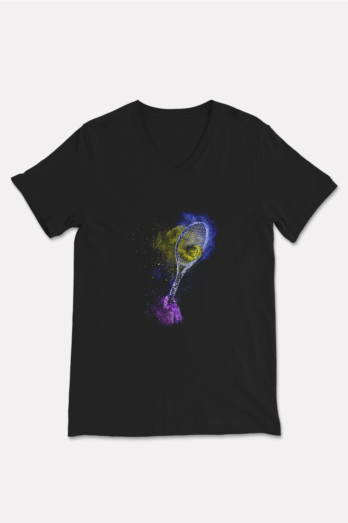 Tenis - Tennis Baskılı Unisex Siyah V Yaka Tişört