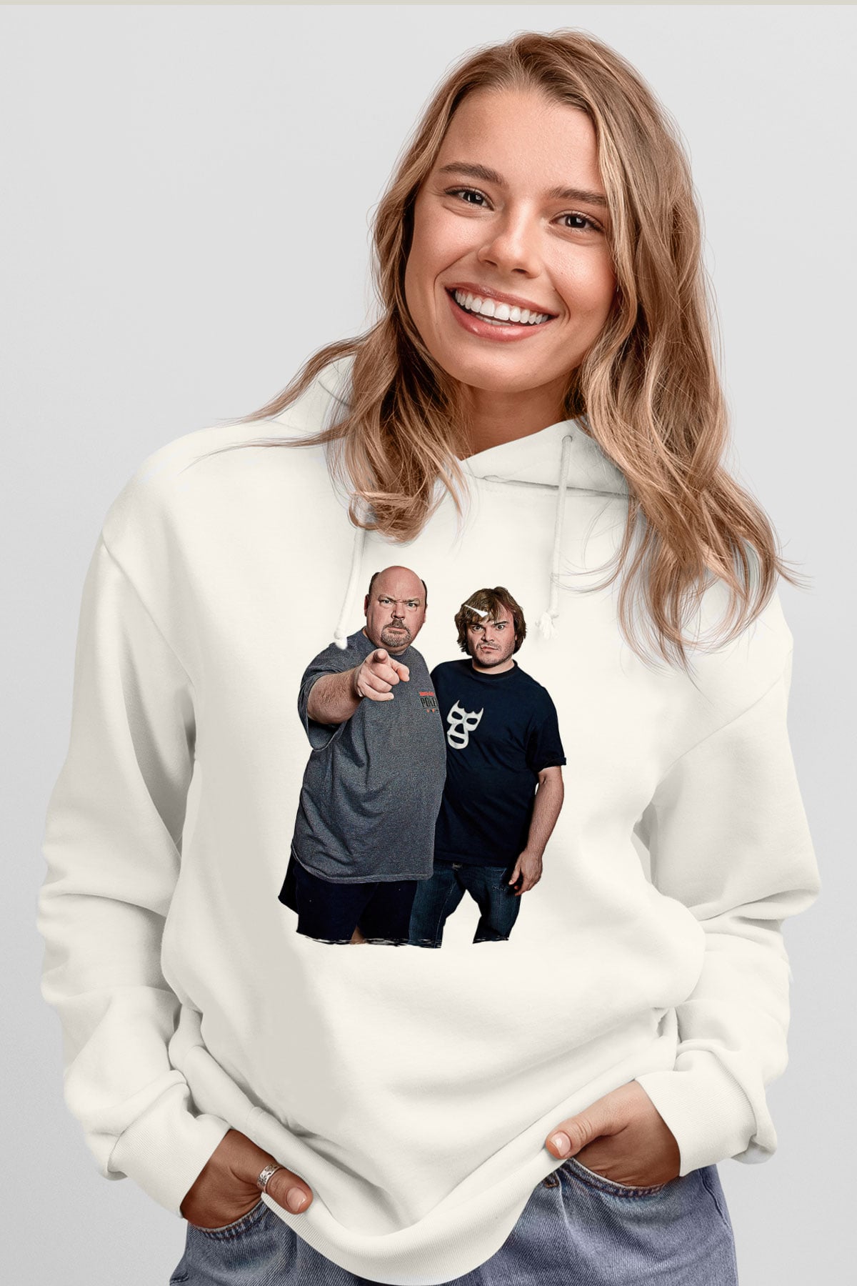 Teracious D Baskılı Beyaz Unisex Kapüşonlu Sweatshirt