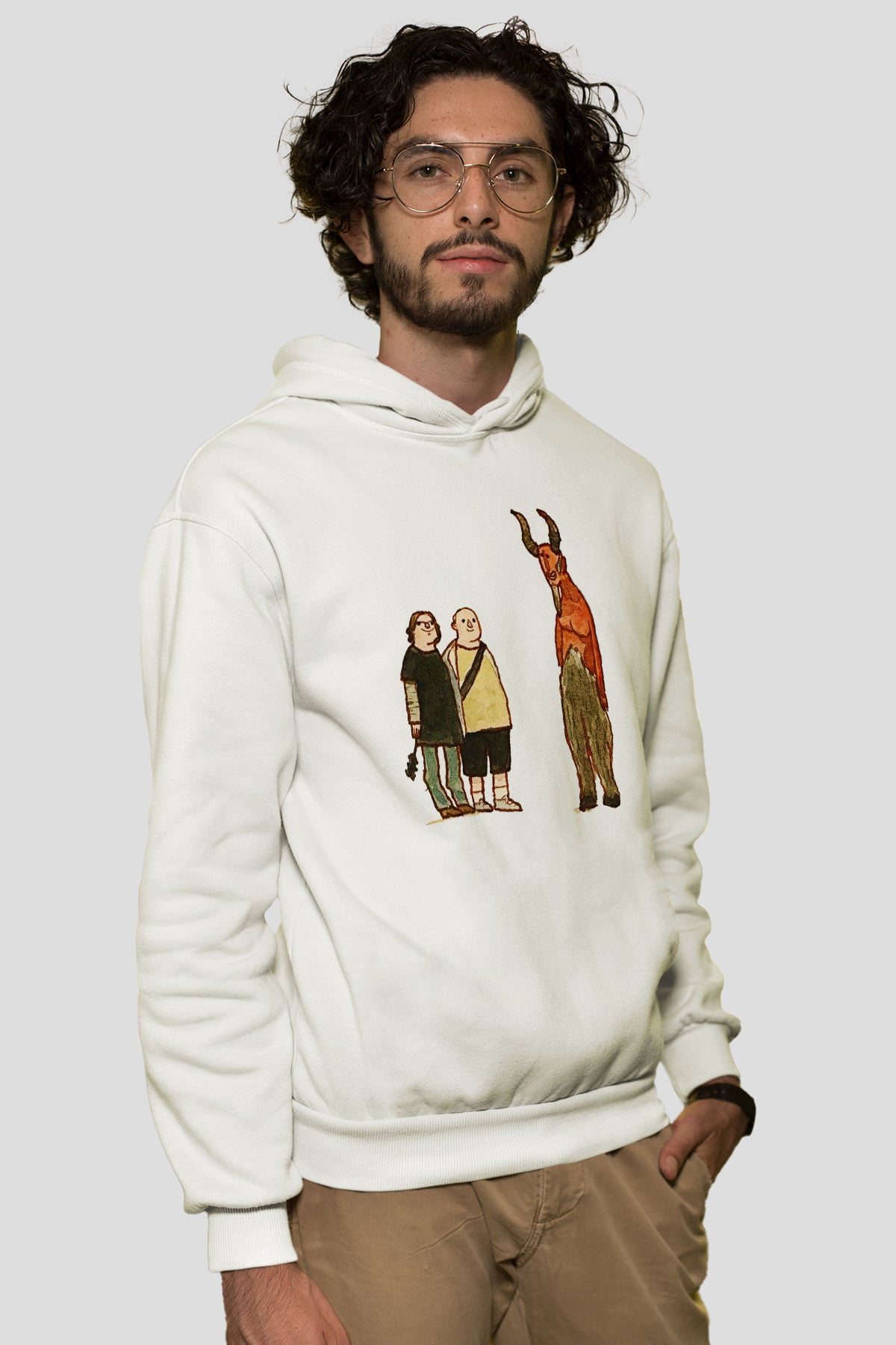 Teracious D Baskılı Beyaz Unisex Kapüşonlu Sweatshirt
