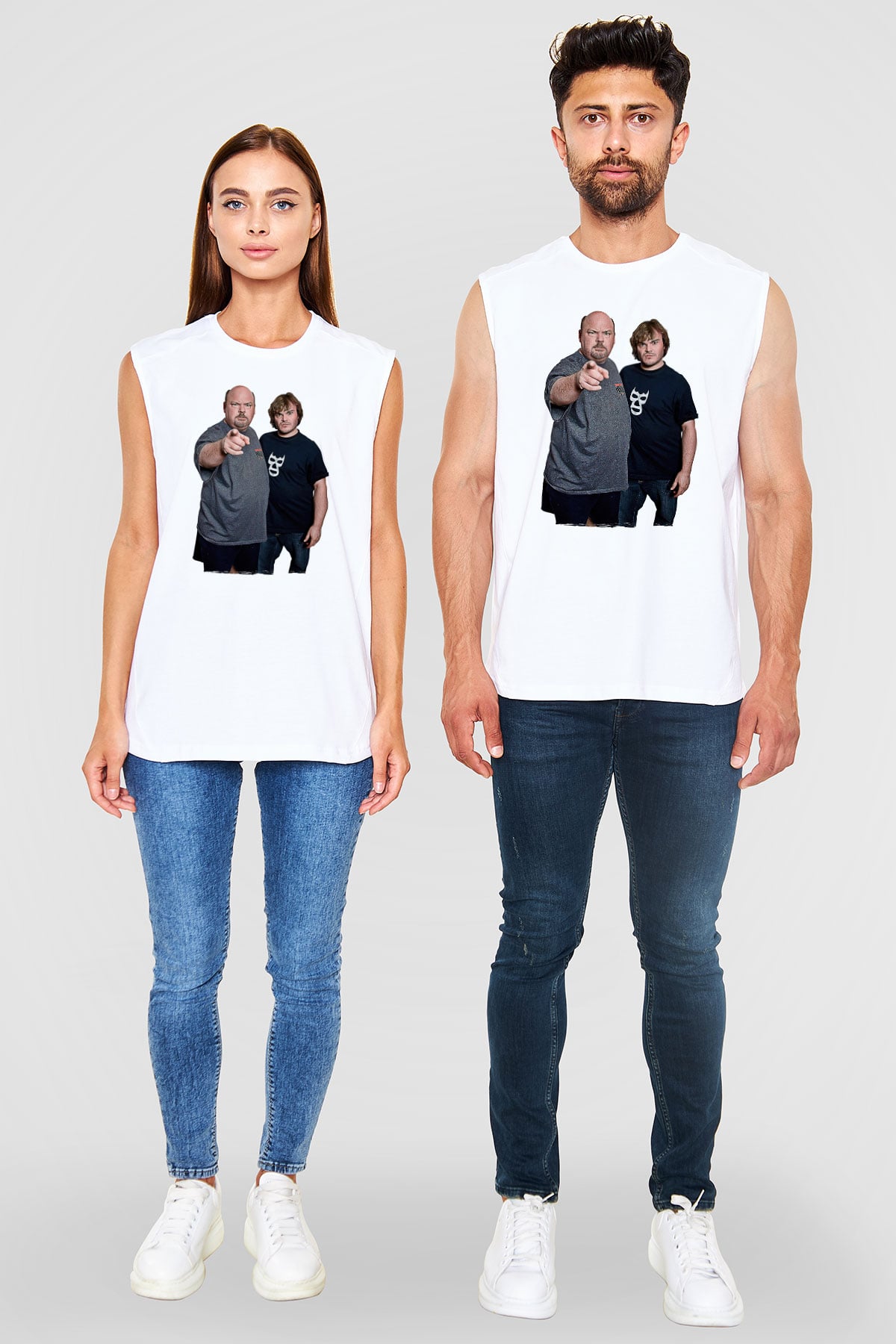 Teracious D Baskılı Beyaz Unisex Kolsuz Tişört - Tshirt