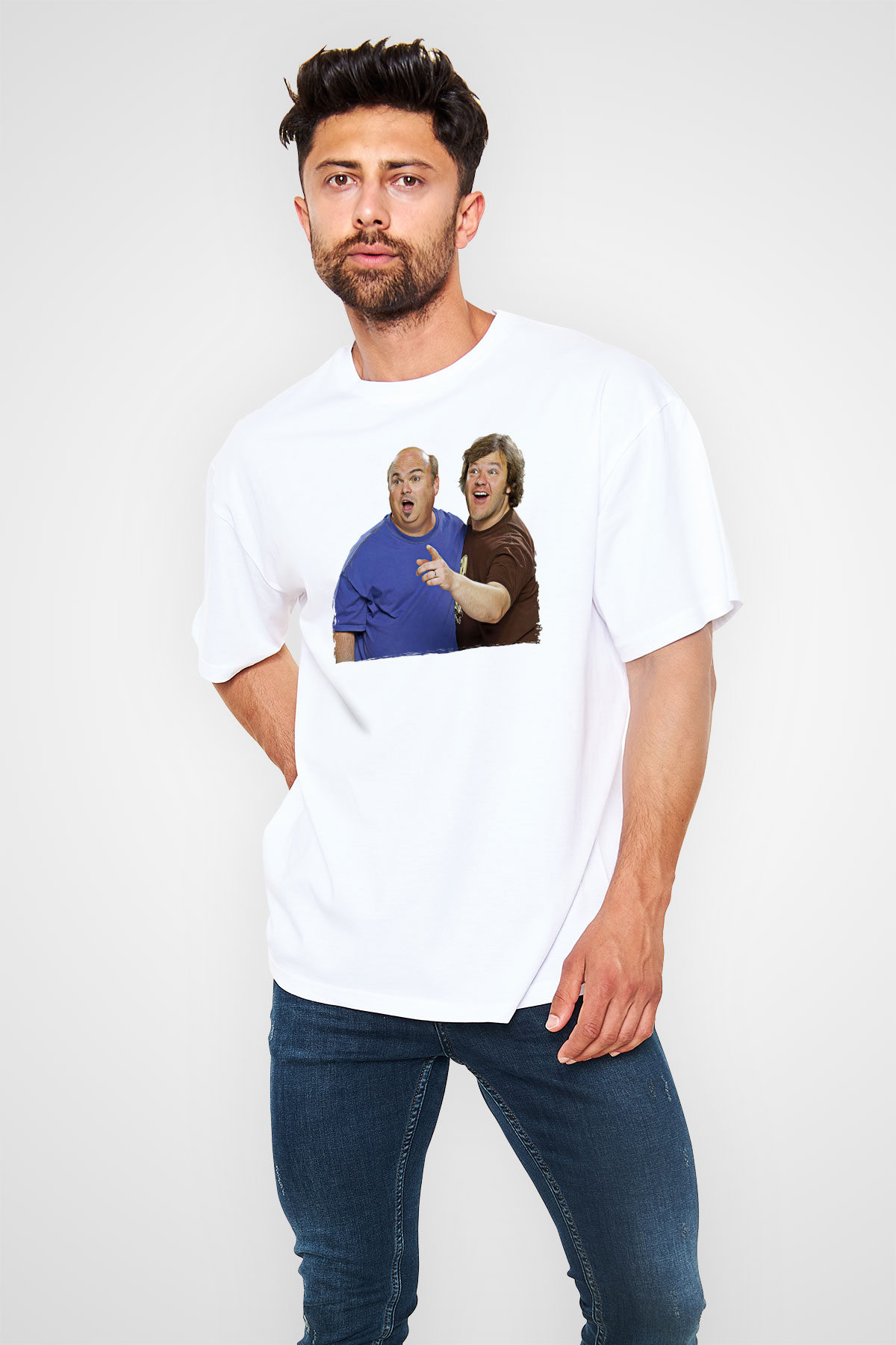 Teracious D Baskılı Beyaz Unisex Oversize Tişört - Tshirt
