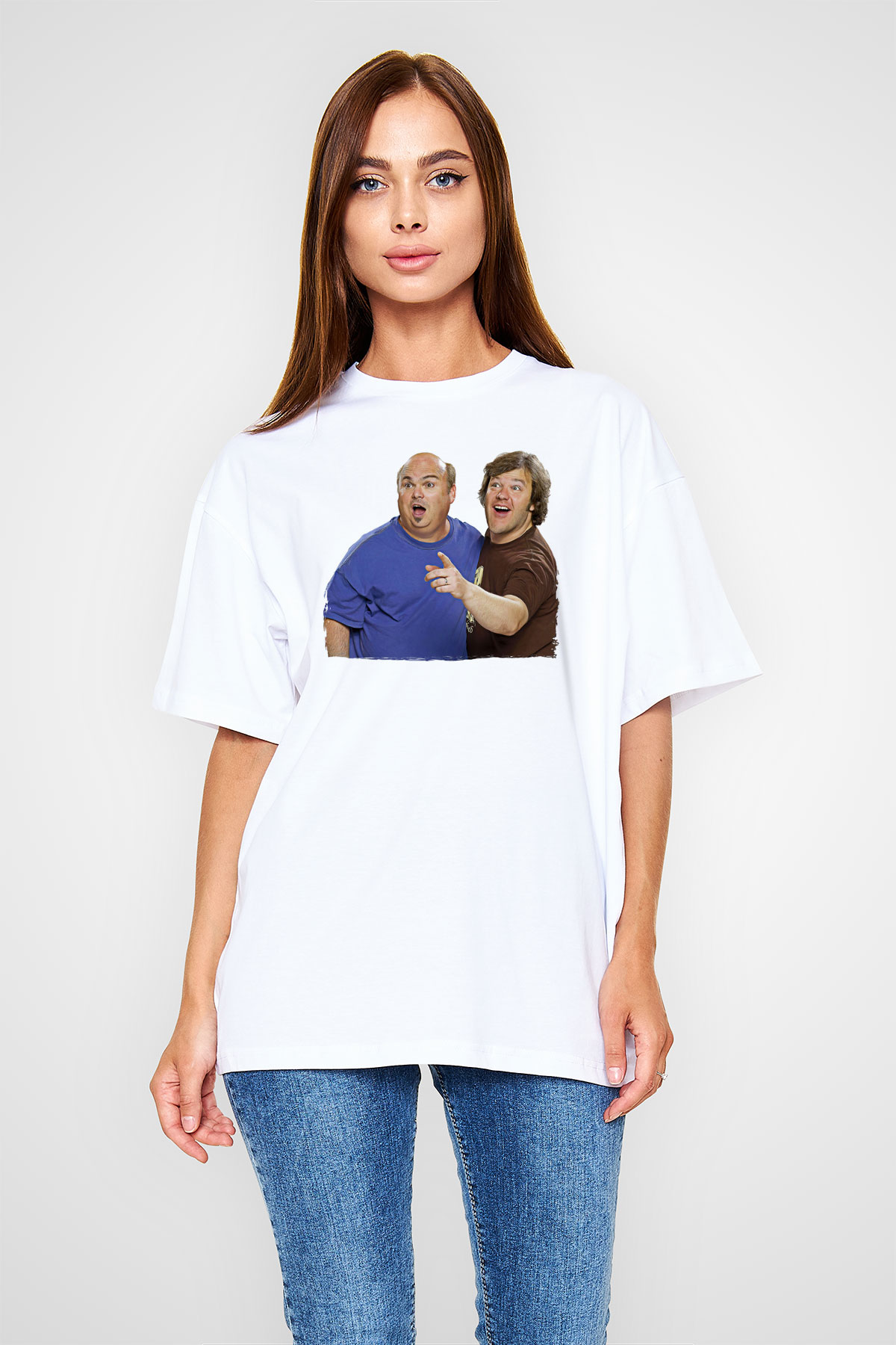 Teracious D Baskılı Beyaz Unisex Oversize Tişört - Tshirt