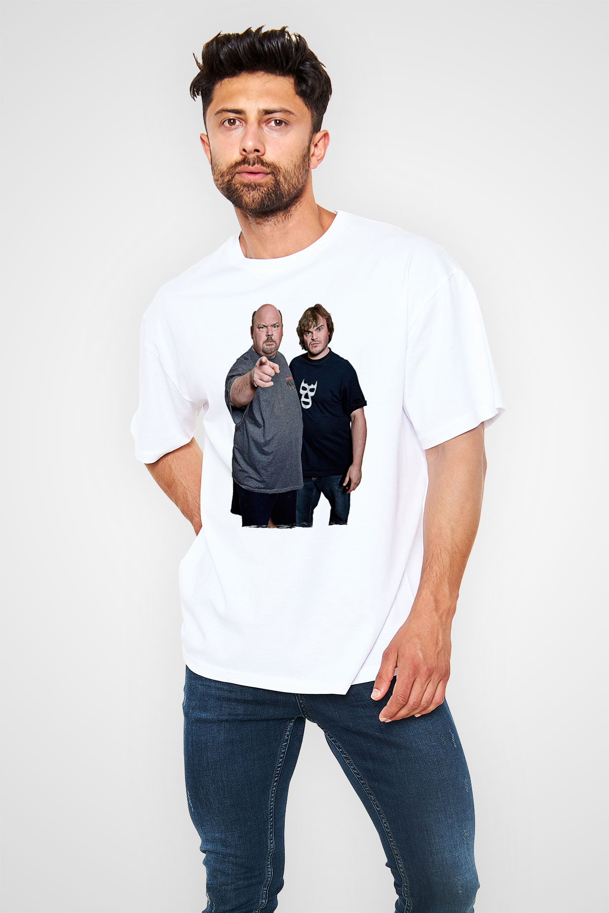 Teracious D Baskılı Beyaz Unisex Oversize Tişört - Tshirt