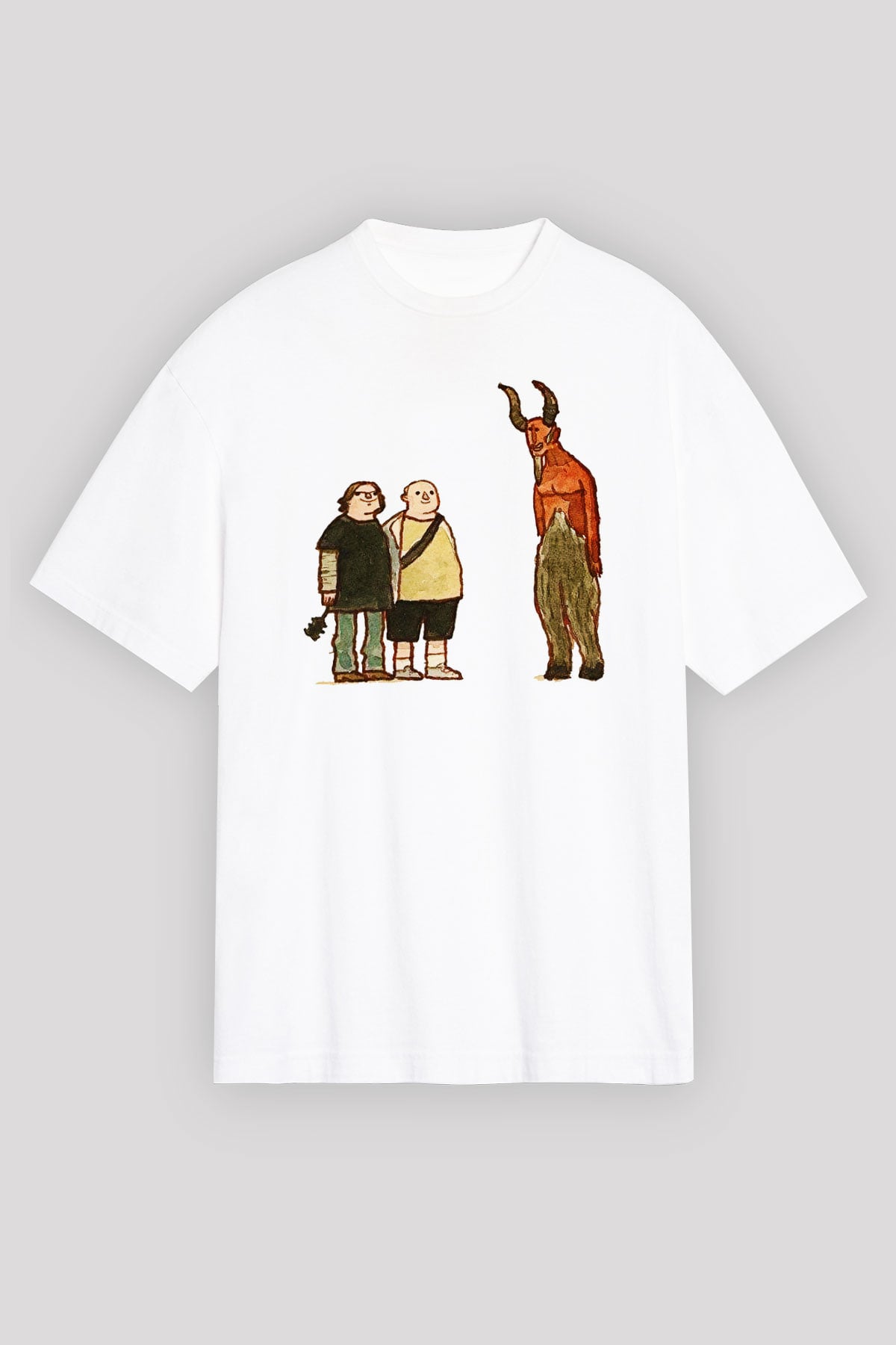 Teracious D Baskılı Beyaz Unisex Oversize Tişört - Tshirt