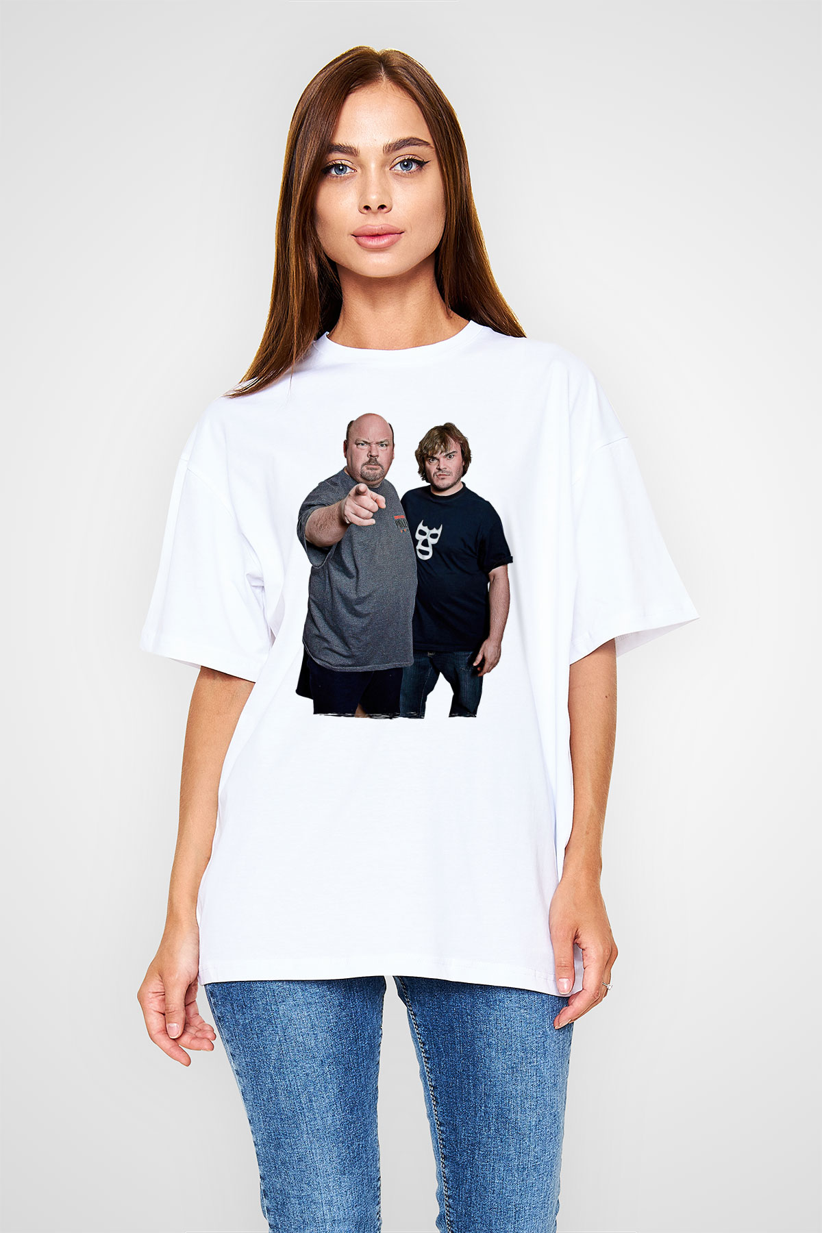 Teracious D Baskılı Beyaz Unisex Oversize Tişört - Tshirt