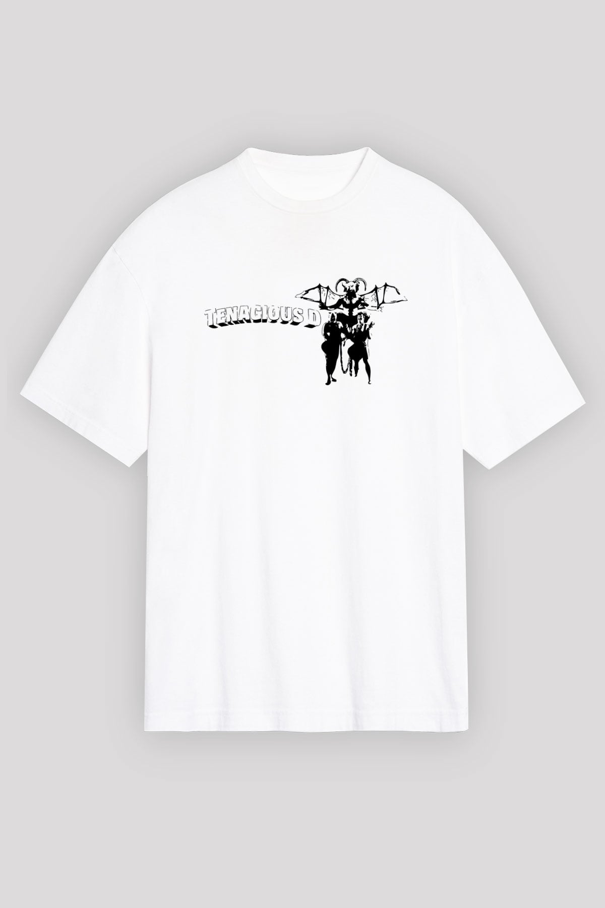Teracious D Baskılı Beyaz Unisex Oversize Tişört - Tshirt