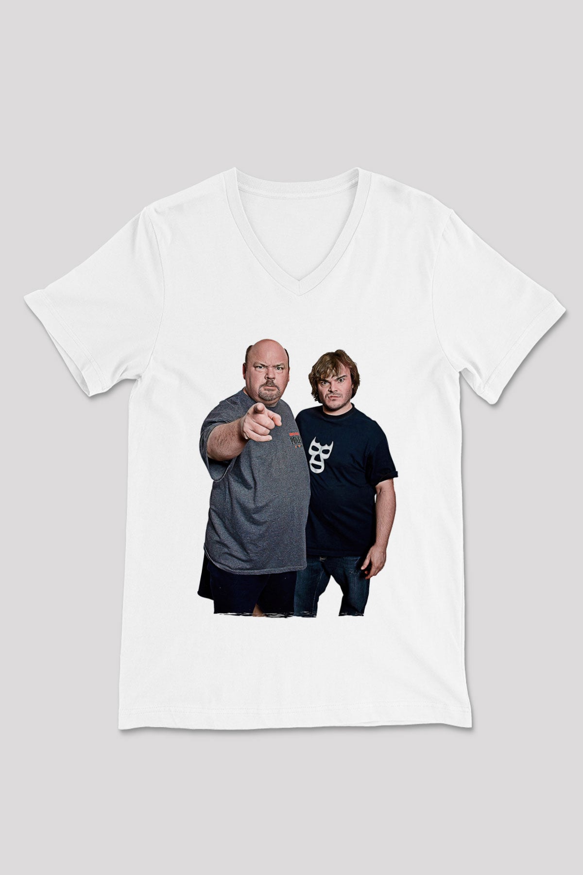 Teracious D Baskılı Beyaz Unisex V Yaka Tişört - Tshirt
