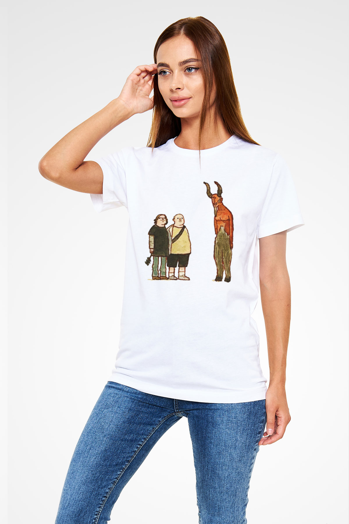 Teracious D Baskılı Unisex Beyaz Tişört - Tshirt