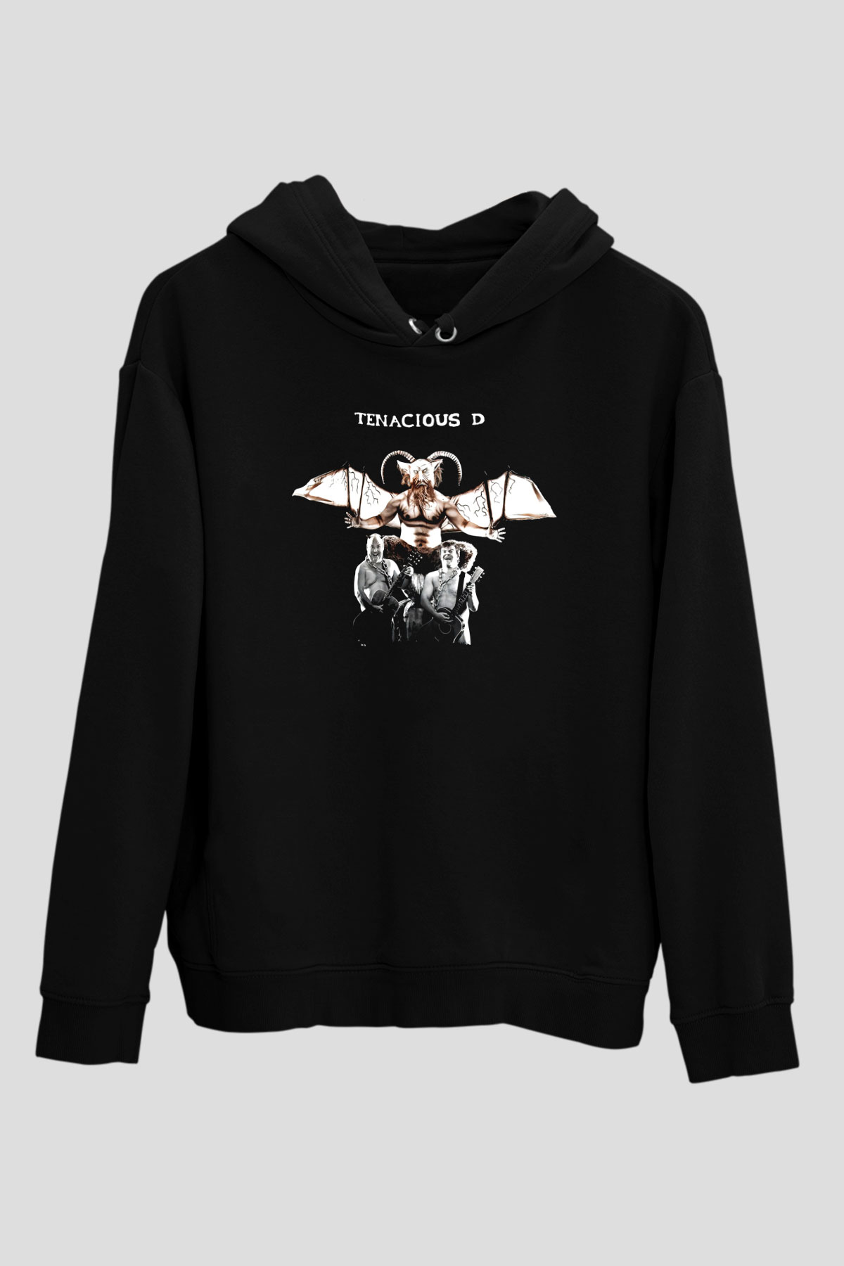 Teracious D Baskılı Unisex Siyah Kapüşonlu Sweatshirt