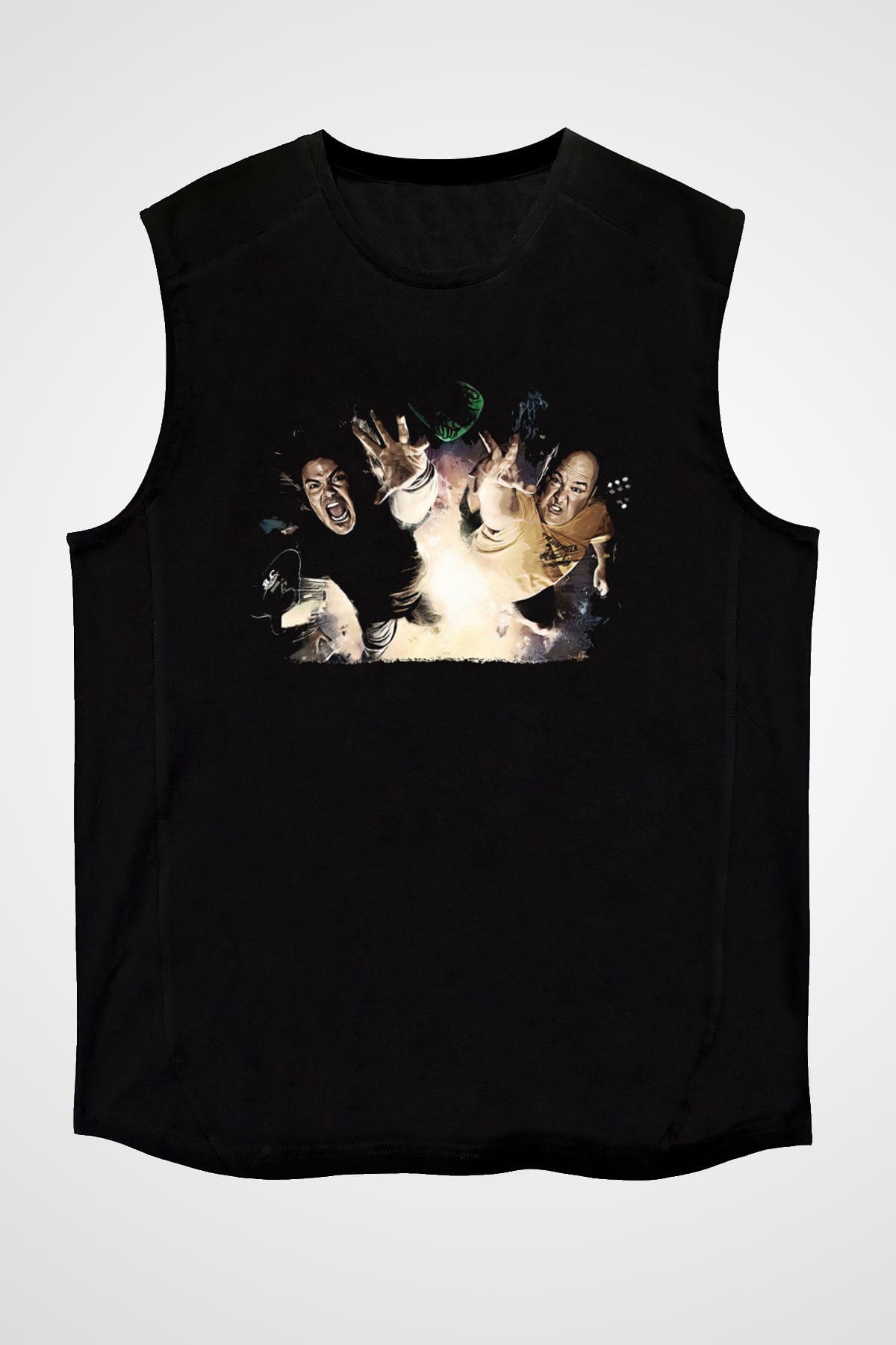 Teracious D Baskılı Unisex Siyah Kolsuz Tişört - Tshirt