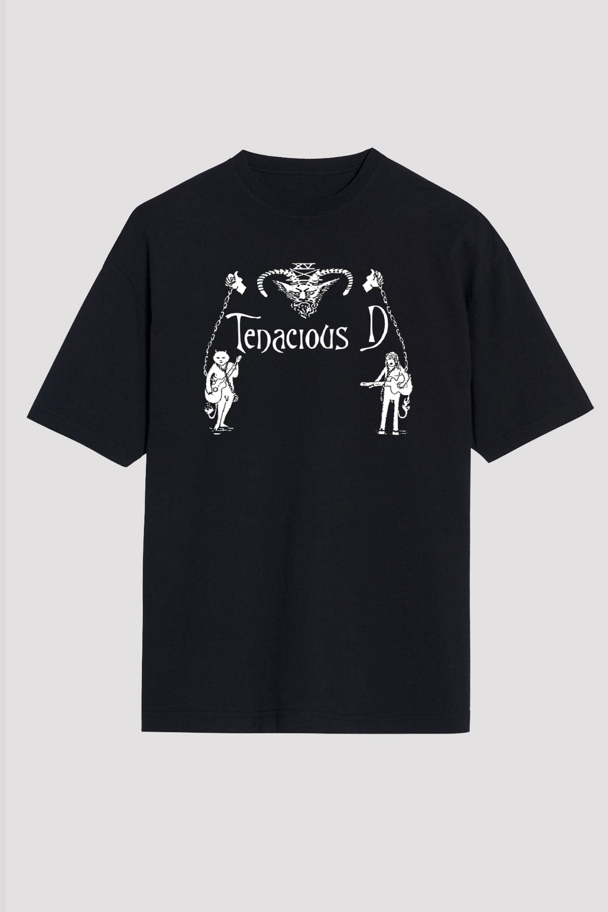 Teracious D Baskılı Unisex Siyah Oversize Tişört - Tshirt