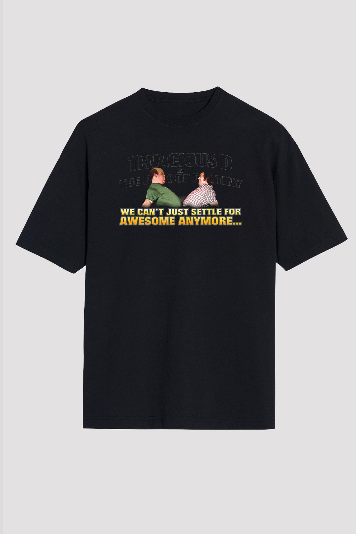 Teracious D Baskılı Unisex Siyah Oversize Tişört - Tshirt