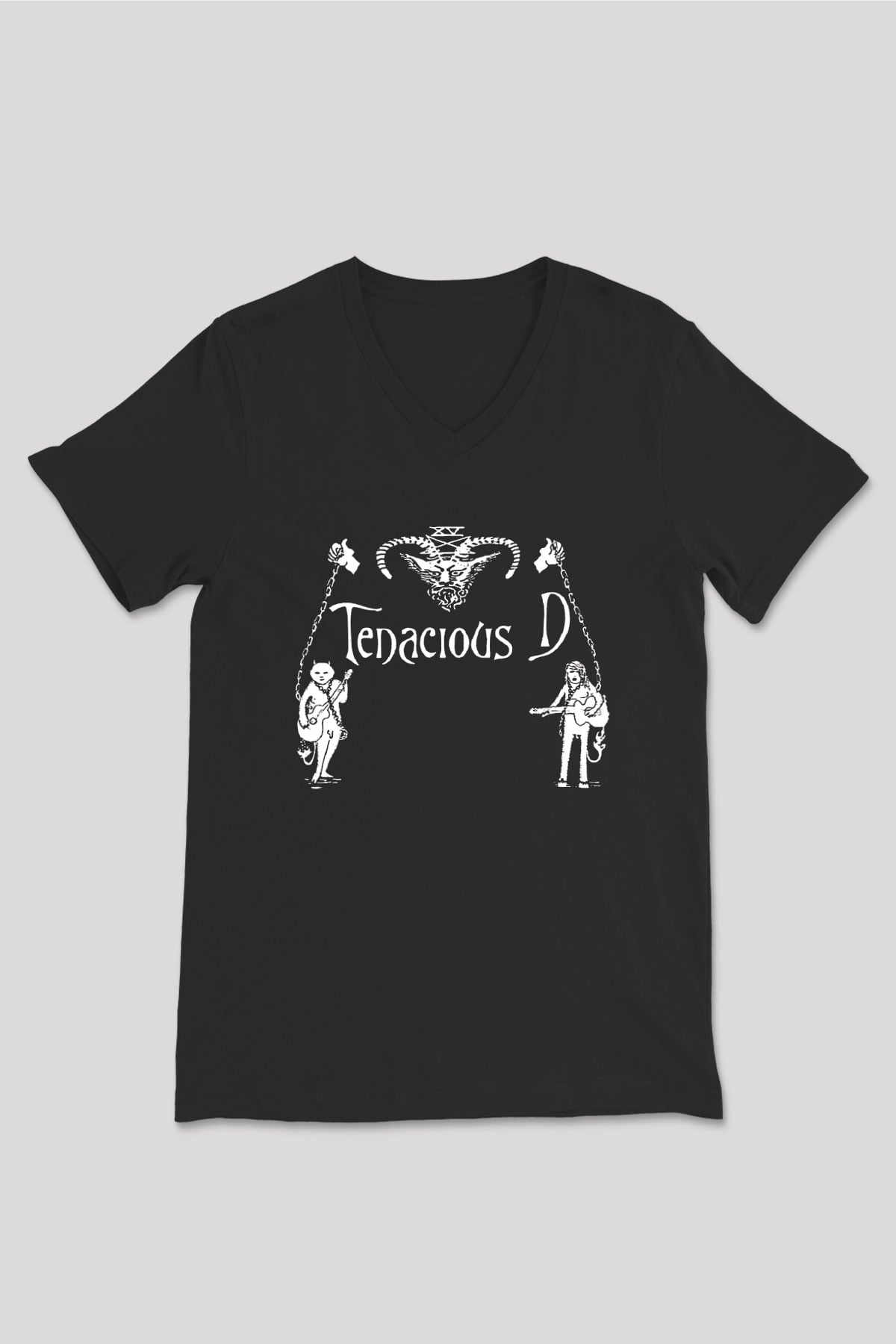 Teracious D Baskılı Unisex Siyah V Yaka Tişört - Tshirt