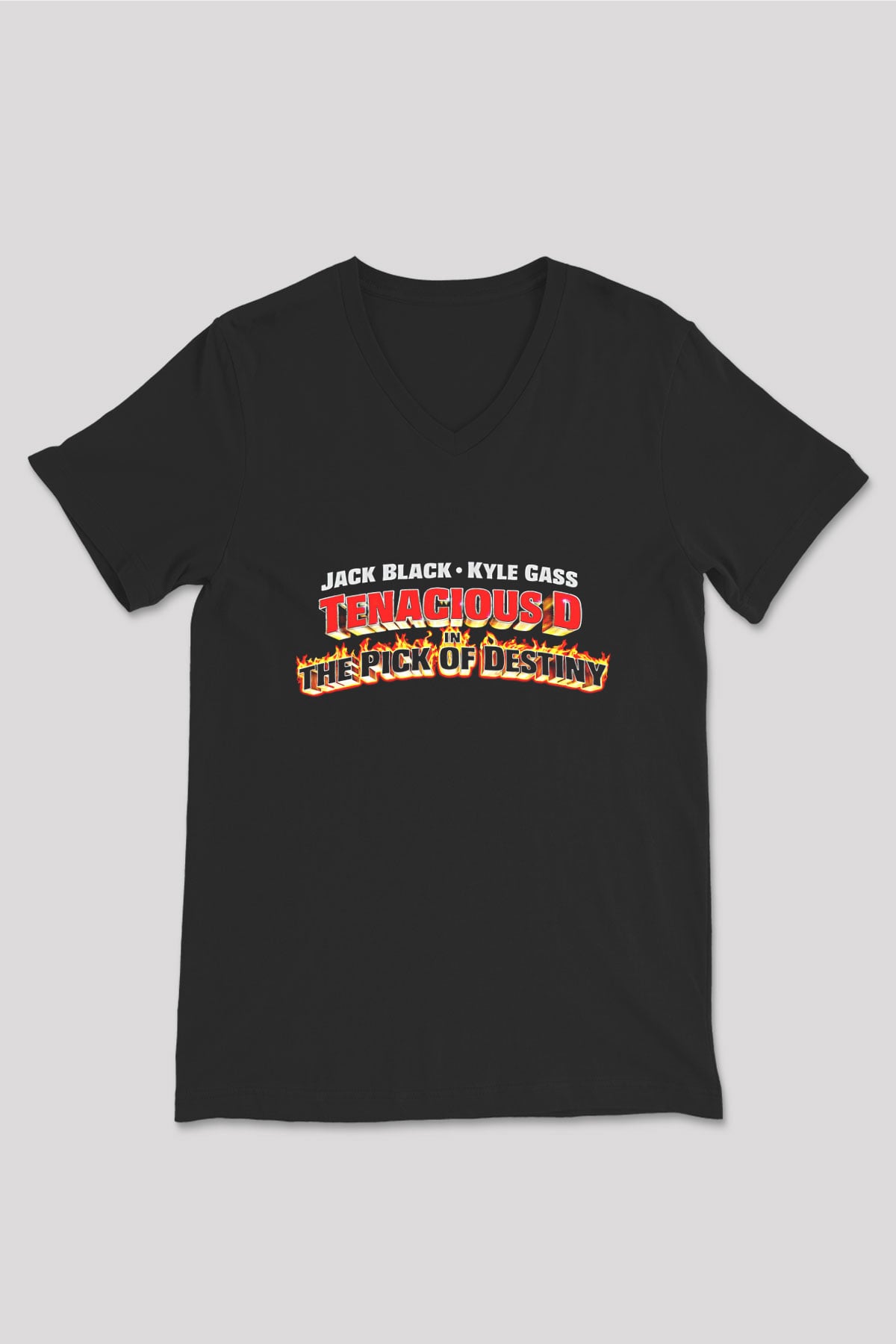 Teracious D Baskılı Unisex Siyah V Yaka Tişört - Tshirt