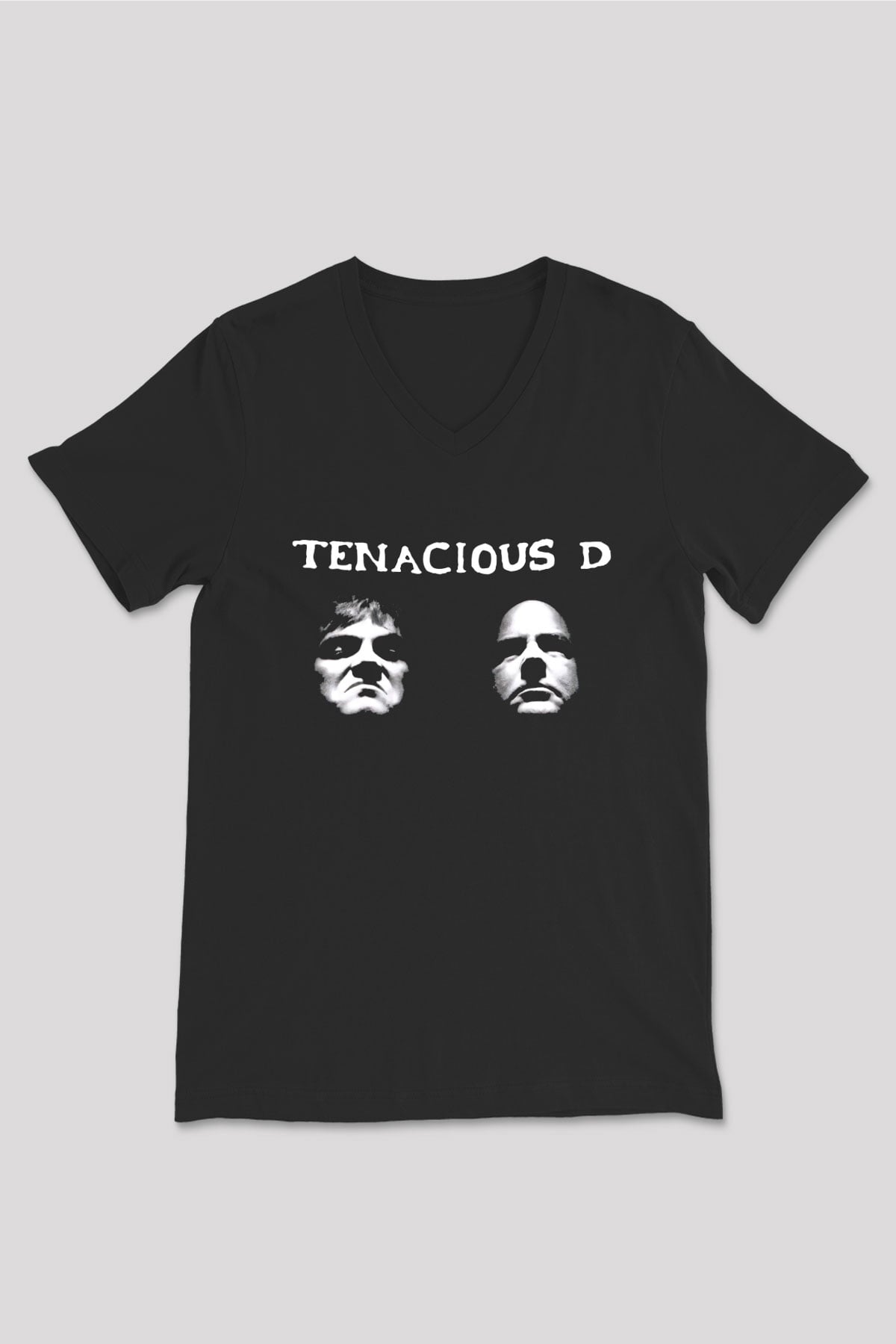 Teracious D Baskılı Unisex Siyah V Yaka Tişört - Tshirt