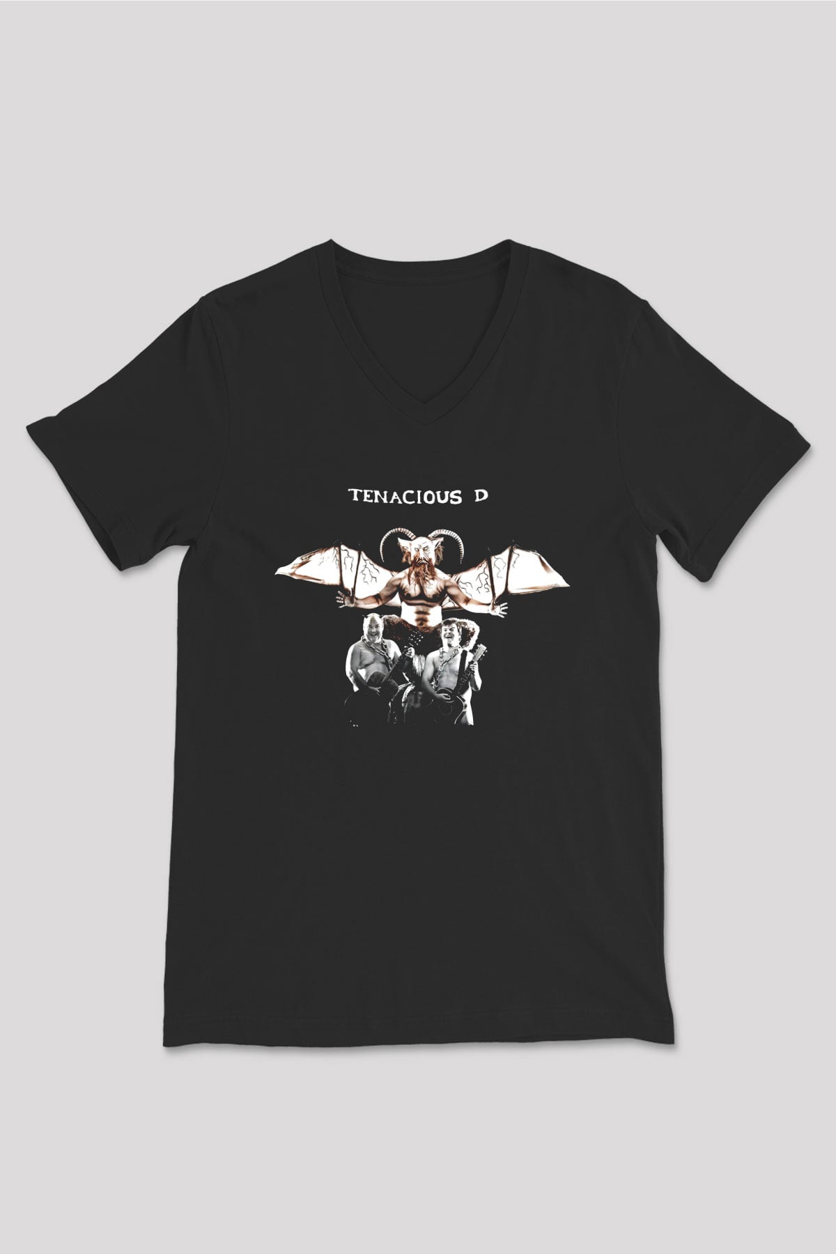 Teracious D Baskılı Unisex Siyah V Yaka Tişört - Tshirt
