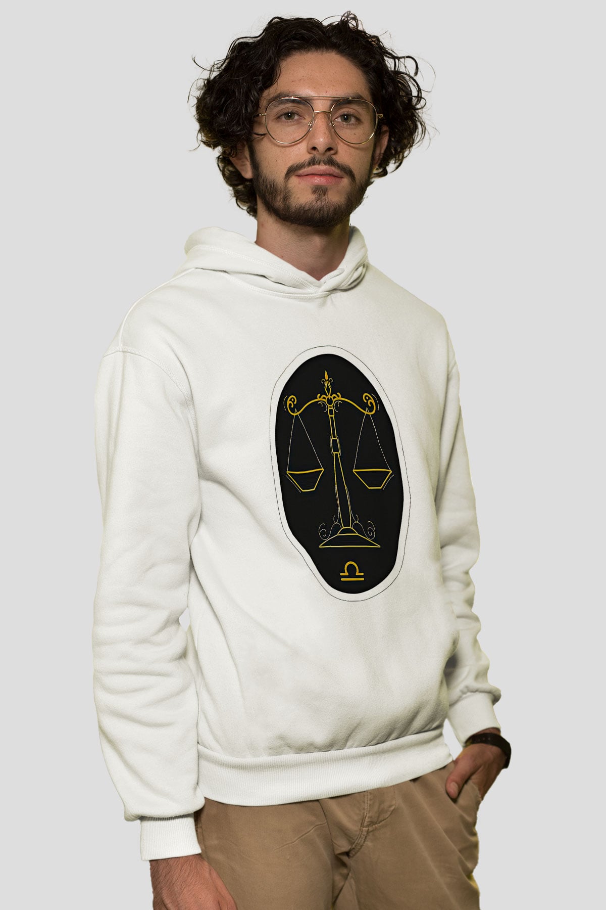 Terazi Burcu Baskılı Beyaz Unisex Hoodie