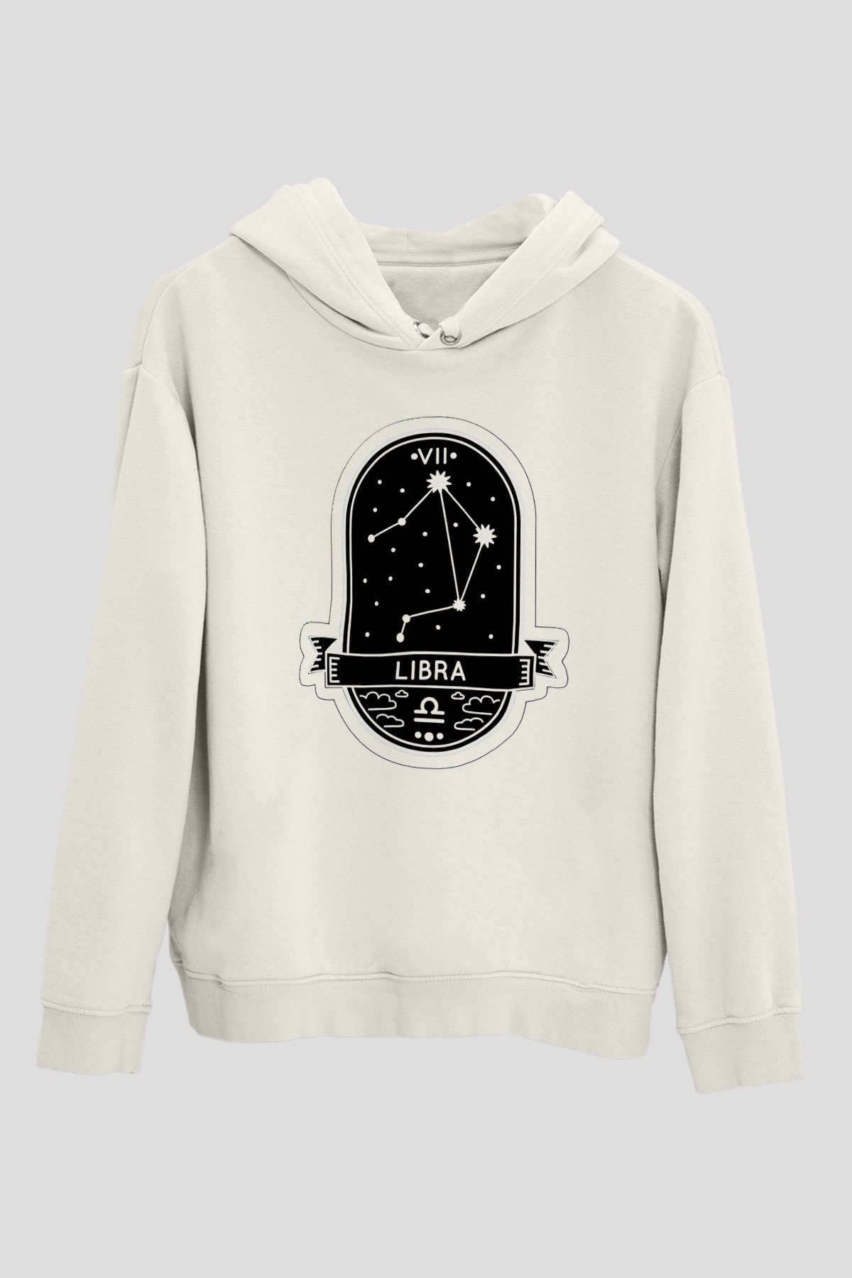 Terazi Burcu Baskılı Beyaz Unisex Hoodie