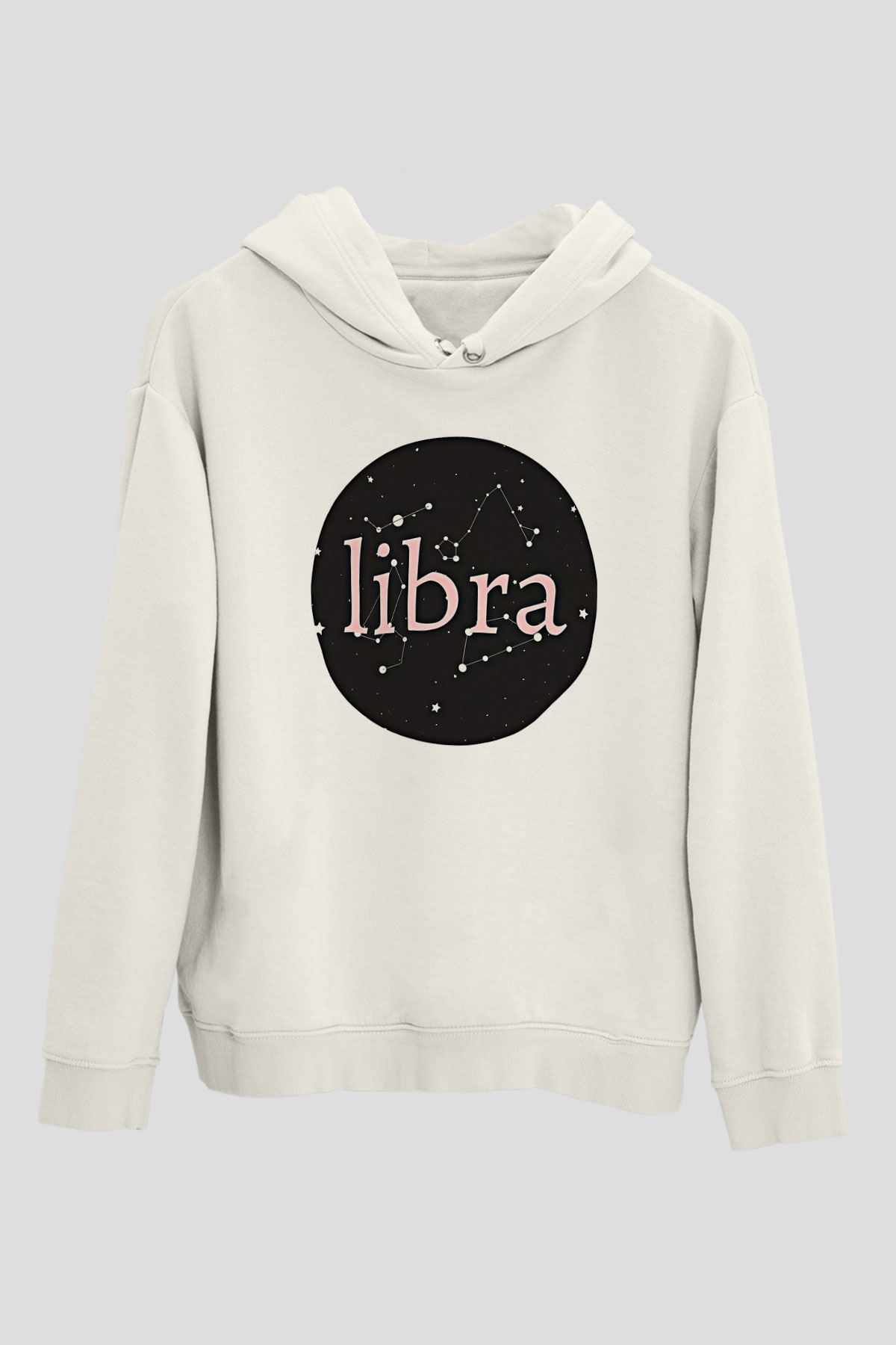 Terazi Burcu Baskılı Beyaz Unisex Hoodie