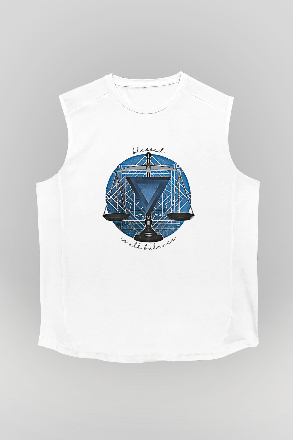 Terazi Burcu Baskılı Beyaz Unisex Kolsuz Tişört - Tshirt